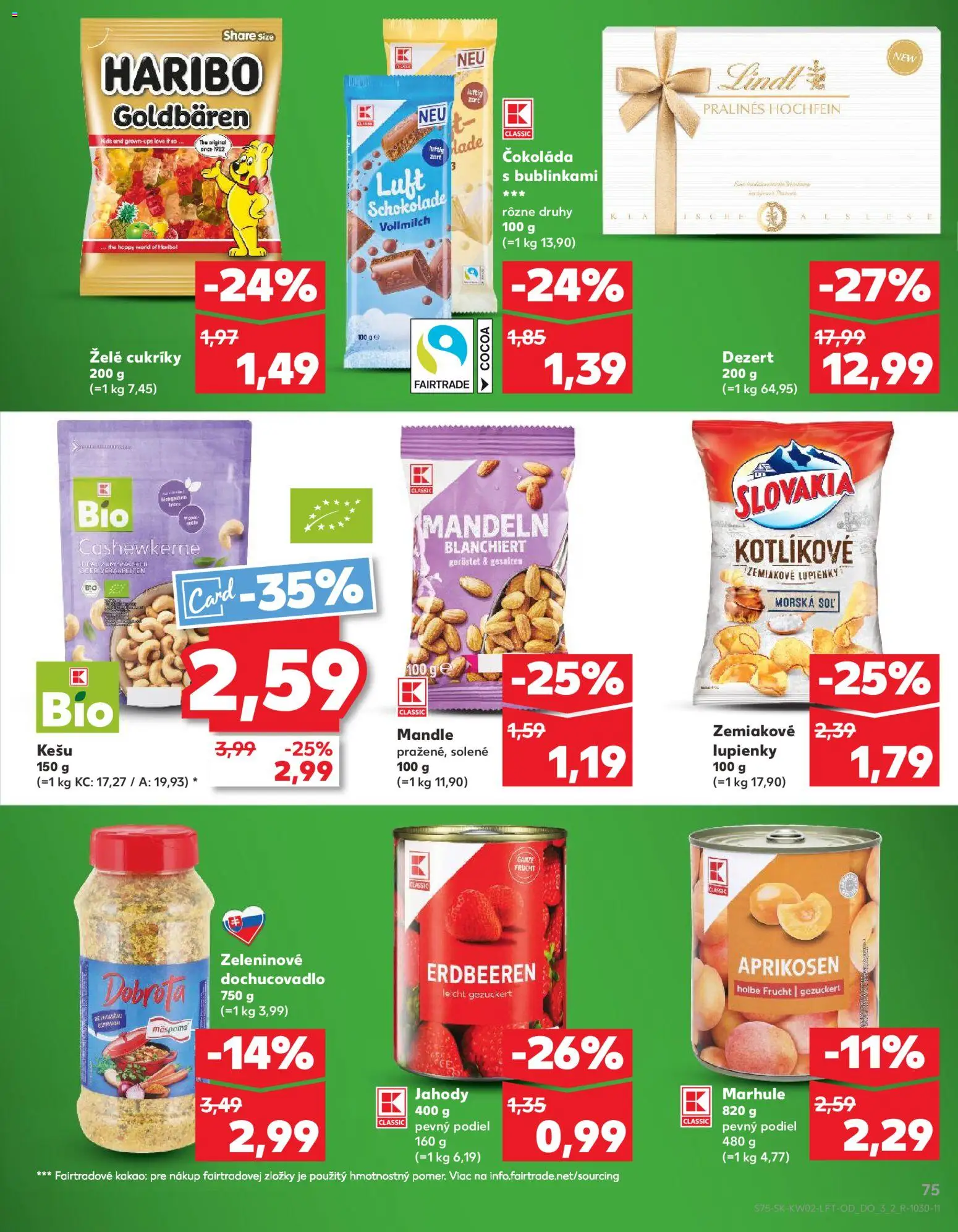 Náhľad Kaufland letáku platného od 08.01.2026 - Čokoláda, Lindt, Jahody, Soľ, Mandle, Kakao, Marhule, Kešu