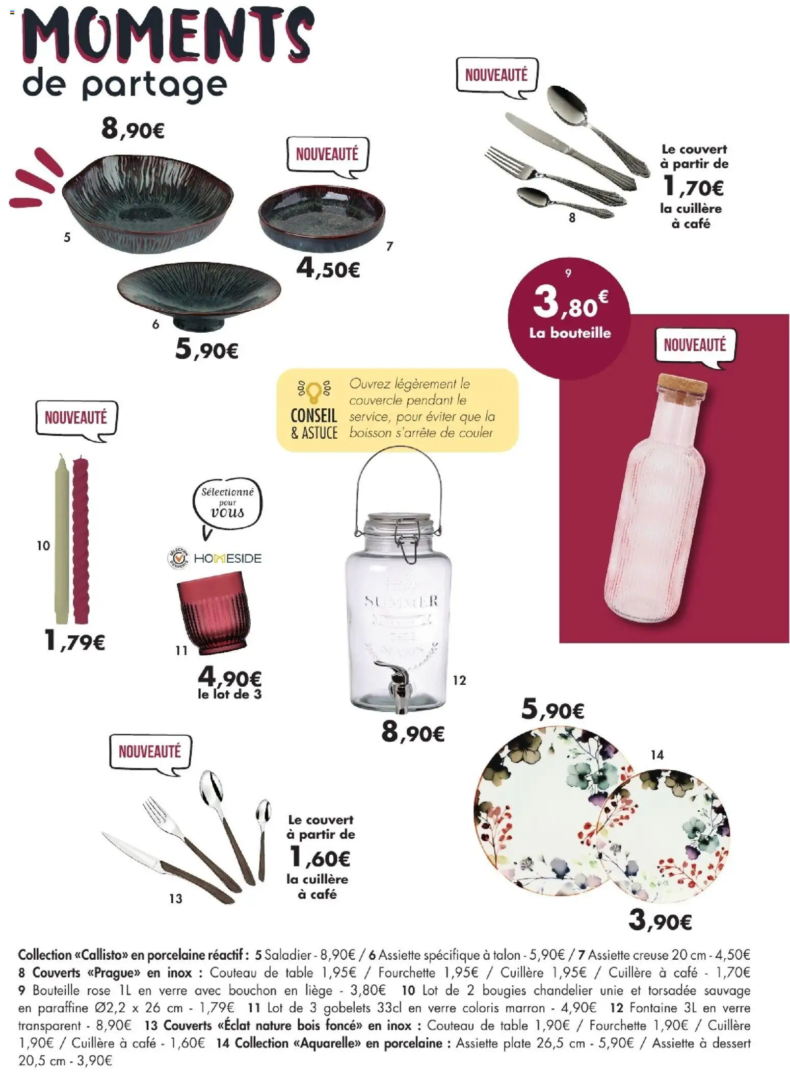 Prévisualisation de E.Leclerc La table d'automne 2026 du magasin E.Leclerc formulaire valide 01/09/2026 - Café, Dessert, Boisson, Assiette, Cuillère, Bouteille, Couvert, Couverts