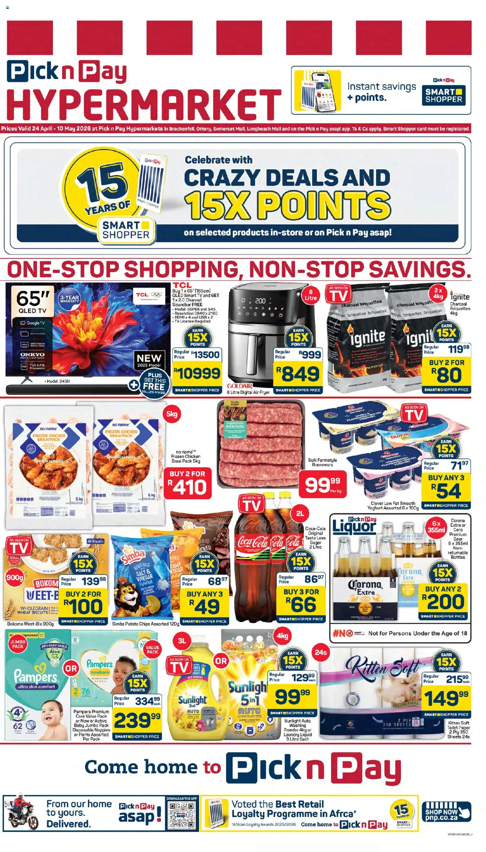 Preview of Pick n Pay flyer valid from 24/04/2026 - Toilet paper, Biscuits, Chips, USB, Yoghurt, Vinegar, Nappies, Powder