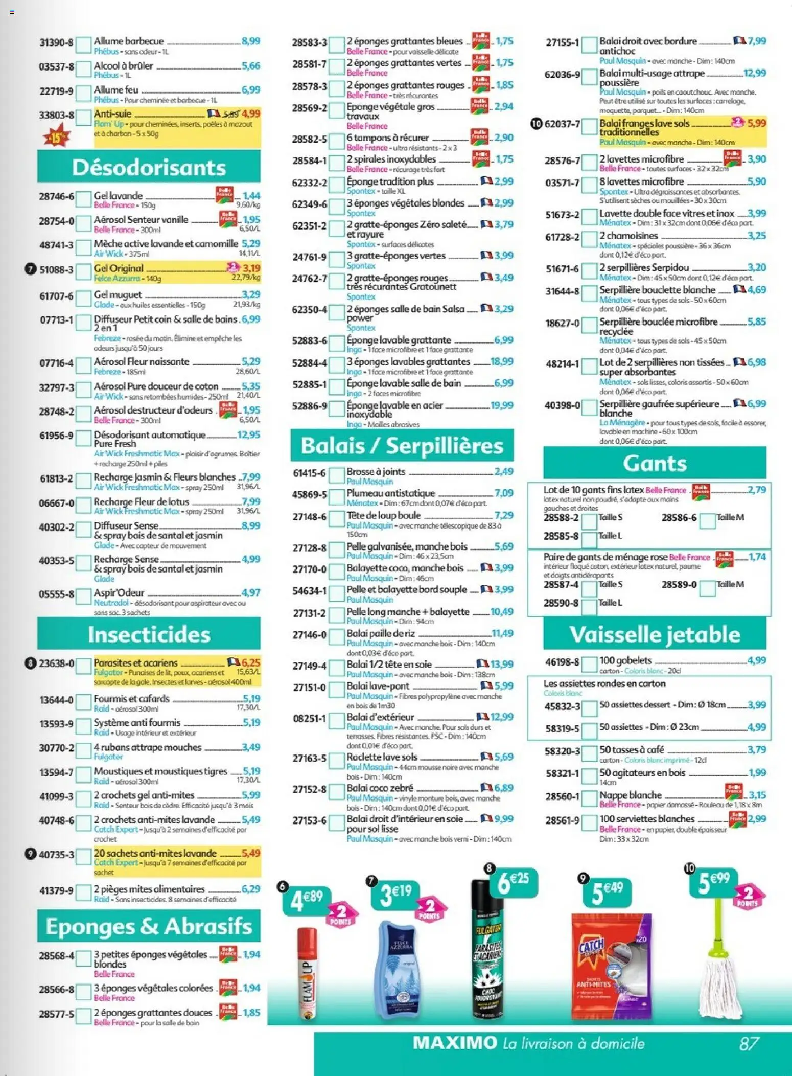 Prévisualisation de Maximo catalogue epicerie du magasin Maximo formulaire valide 26/10/2026 - Crochets, Gants, Lavande, Tampons, Piles, Rouleau, Vaisselle jetable, Allume feu