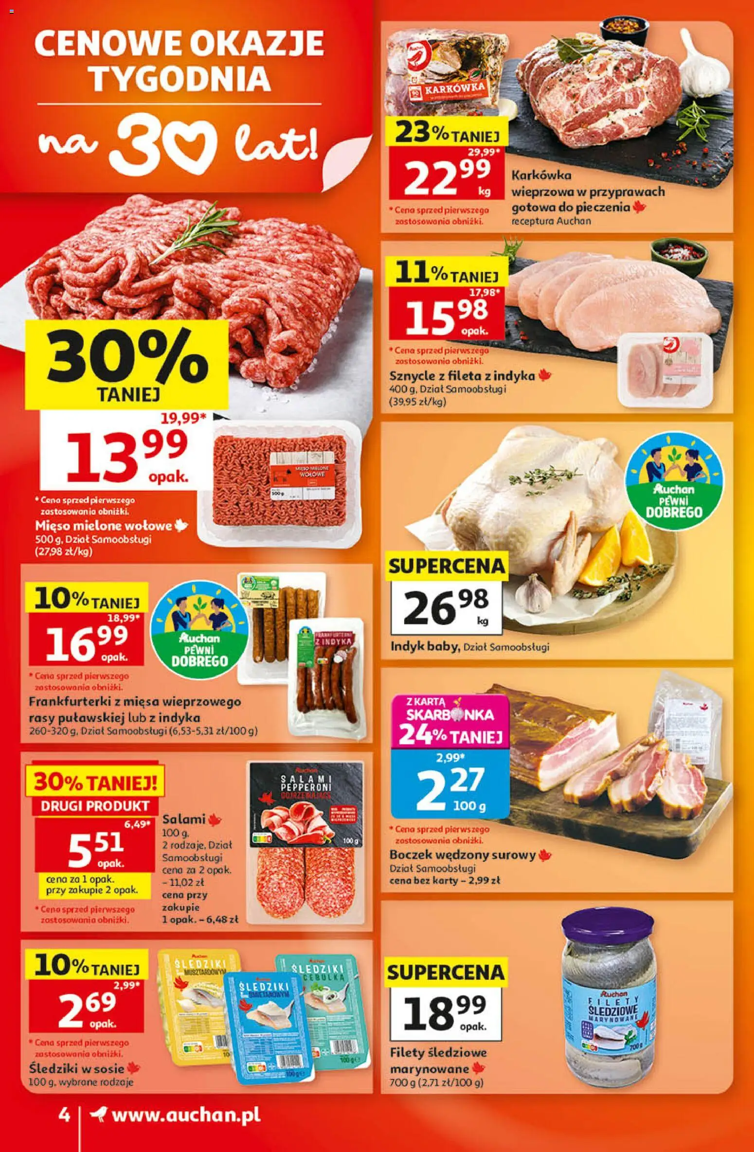 Pogląd gazetki "Auchan gazetka" ze sklepu Auchan ważnej od 22.10.2026 - Indyk, Karkówka, Karta, Mięso mielone, Boczek, Salami, Mięso mielone wołowe, Karkówka wieprzowa