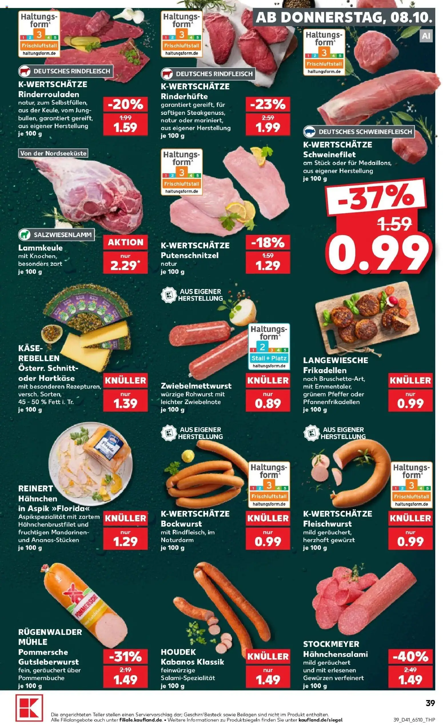 Vorschau von dem Prospekt des Geschäftes Kaufland, gültig ab dem 08.10.2026 - Rinderrouladen, Mühle, Rindfleisch, Bockwurst, Pfeffer, Mandarinen, Schweinefleisch, Hahnchen