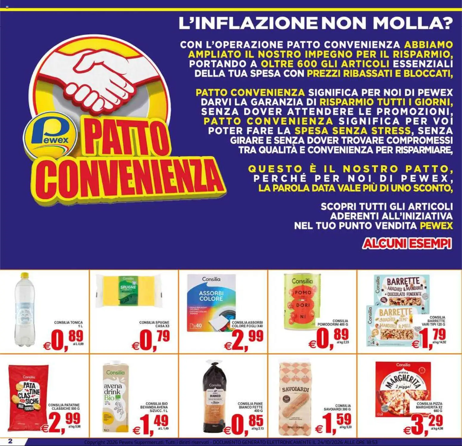 Anteprima dell'opuscolo Pewex volantino City dal negozio Pewex valido da 23/10/2026 - Pizza, Pane, Cioccolato, Patatine, Mandorle, Arachidi, Spugne, Pomodorini