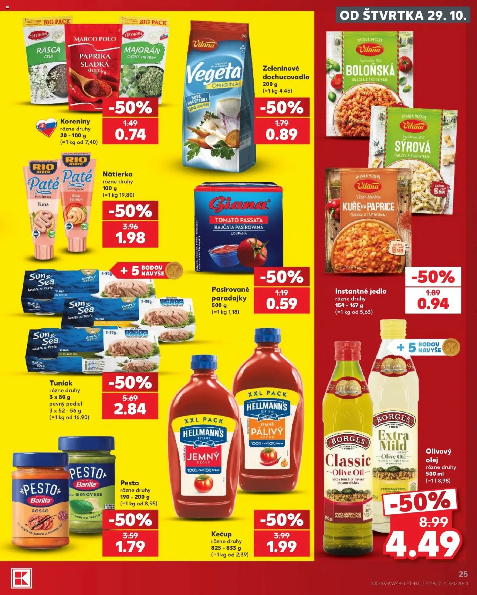 Náhľad Kaufland letáku platného od 29.10.2026 - Paprika, Paradajky, Tuniak, Pesto, Kečup, Omáčka, Barilla, Majorán