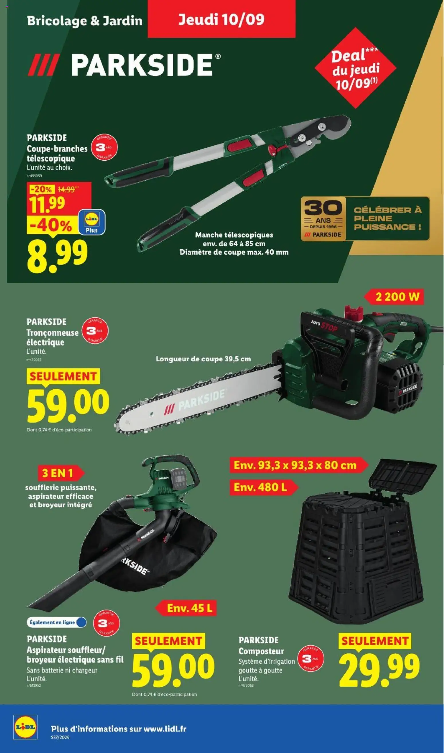 Prévisualisation de LIDL catalogue du magasin LIDL formulaire valide 10/09/2026 - Bricolage, Parkside, Aspirateur, Batterie, Composteur, Tronçonneuse electrique, Broyeur, Parkside tronconneuse electrique