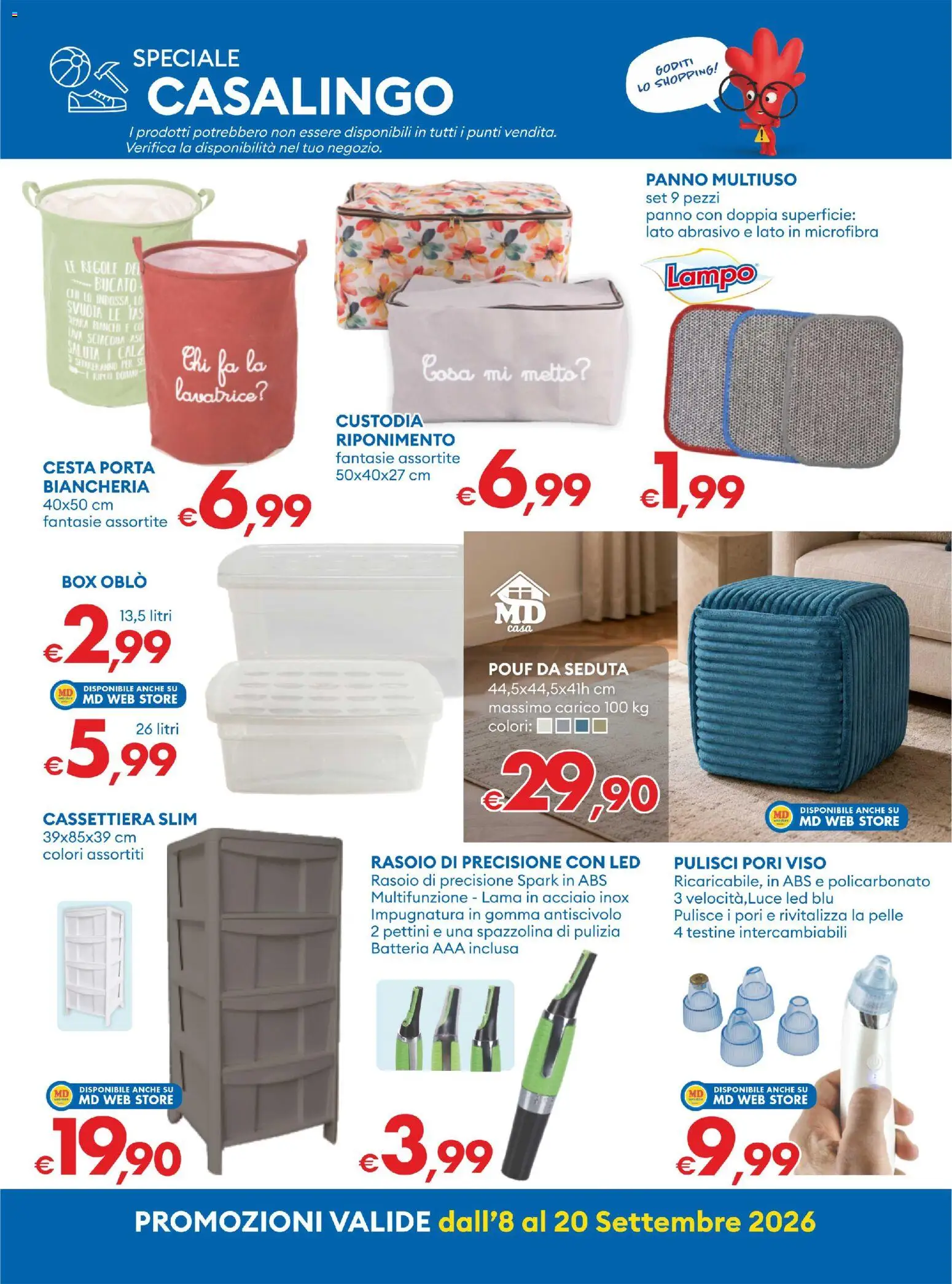 Anteprima dell'opuscolo MD Discount volantino dal negozio MD Discount valido da 08/09/2026 - Lavatrice, Batteria, Cassettiera, Porta, Rasoio, Luce LED