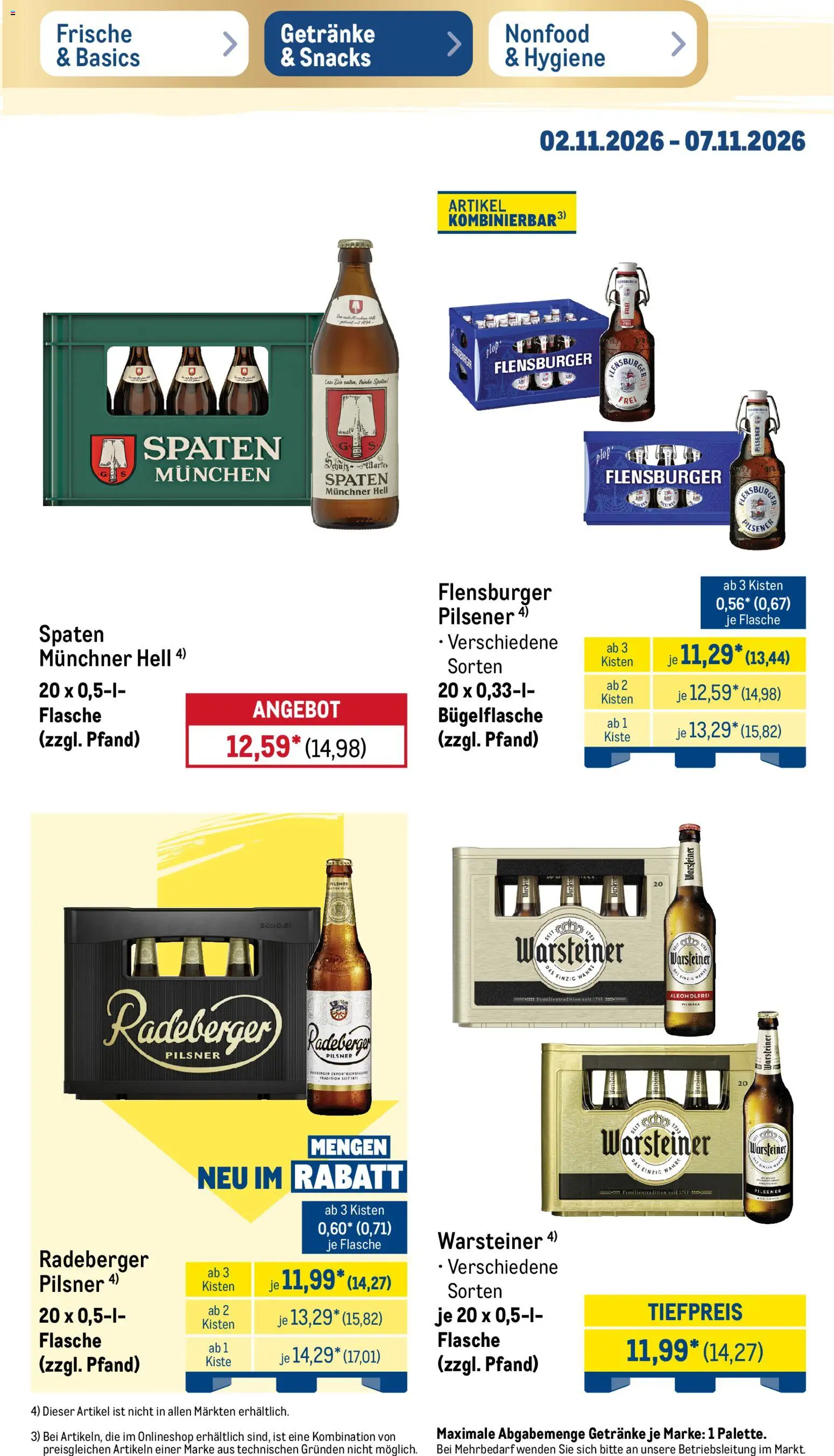 Vorschau von dem Prospekt des Geschäftes Metro, gültig ab dem 02.11.2026 - Burger, Flensburger, Warsteiner, Radeberger pilsner