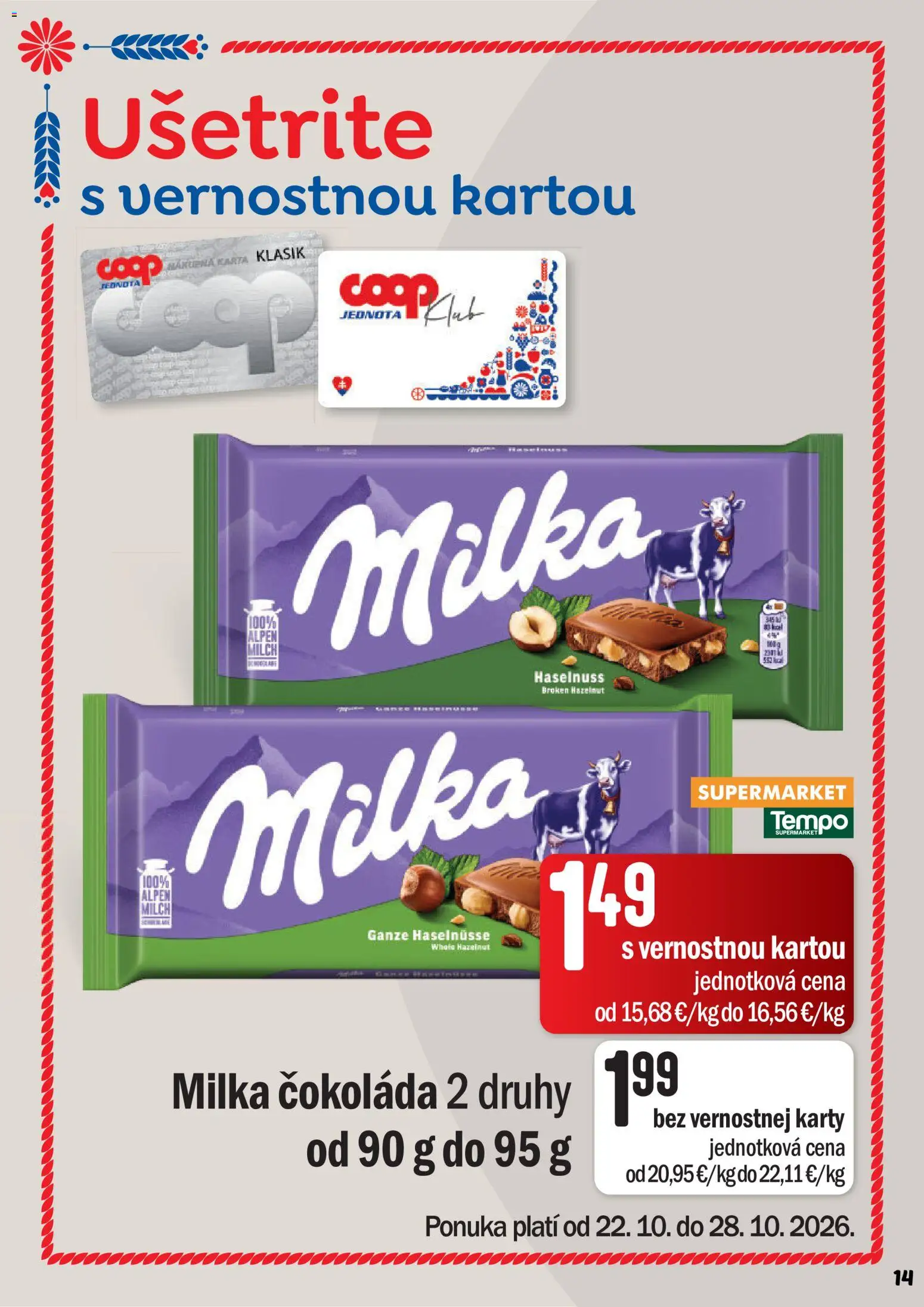 Náhľad COOP Jednota letáku platného od 22.10.2026 - Čokoláda, Milka