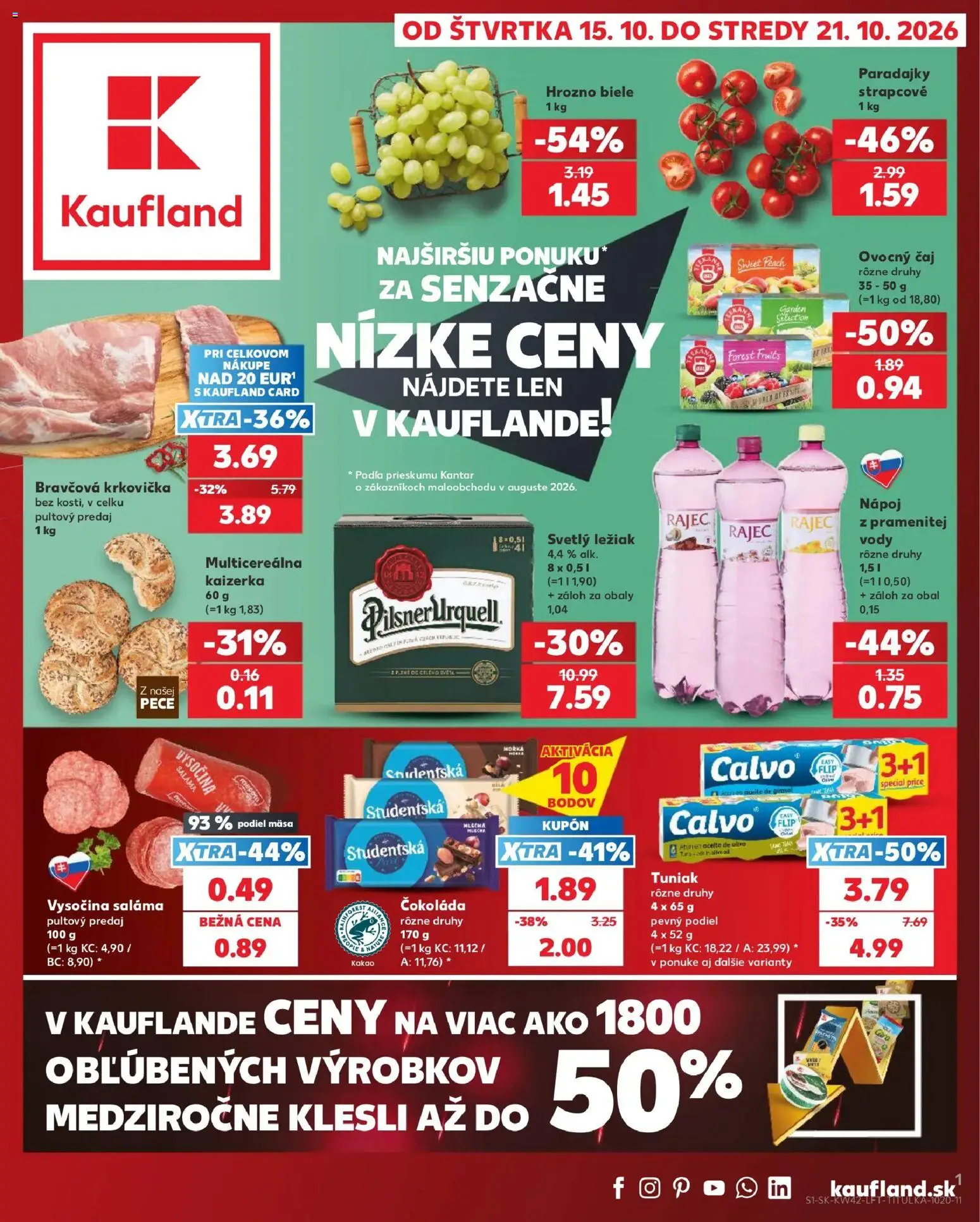 Náhľad Kaufland letáku platného od 15.10.2026 - Rajec, Čokoláda, Čaj, Krkovička, Hrozno, Kakao, Bravčová krkovička, Ovocný čaj
