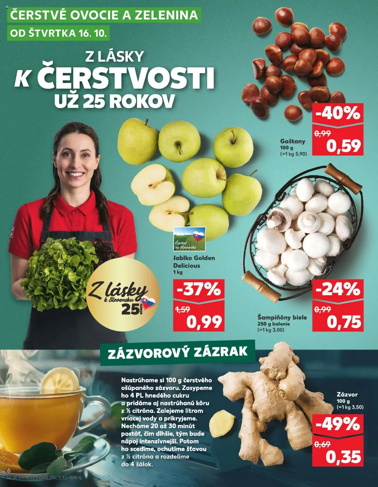 Náhľad Kaufland letáku platného od 16.10.2025 - Apple, Ovocie, Zázvor, Gaštany