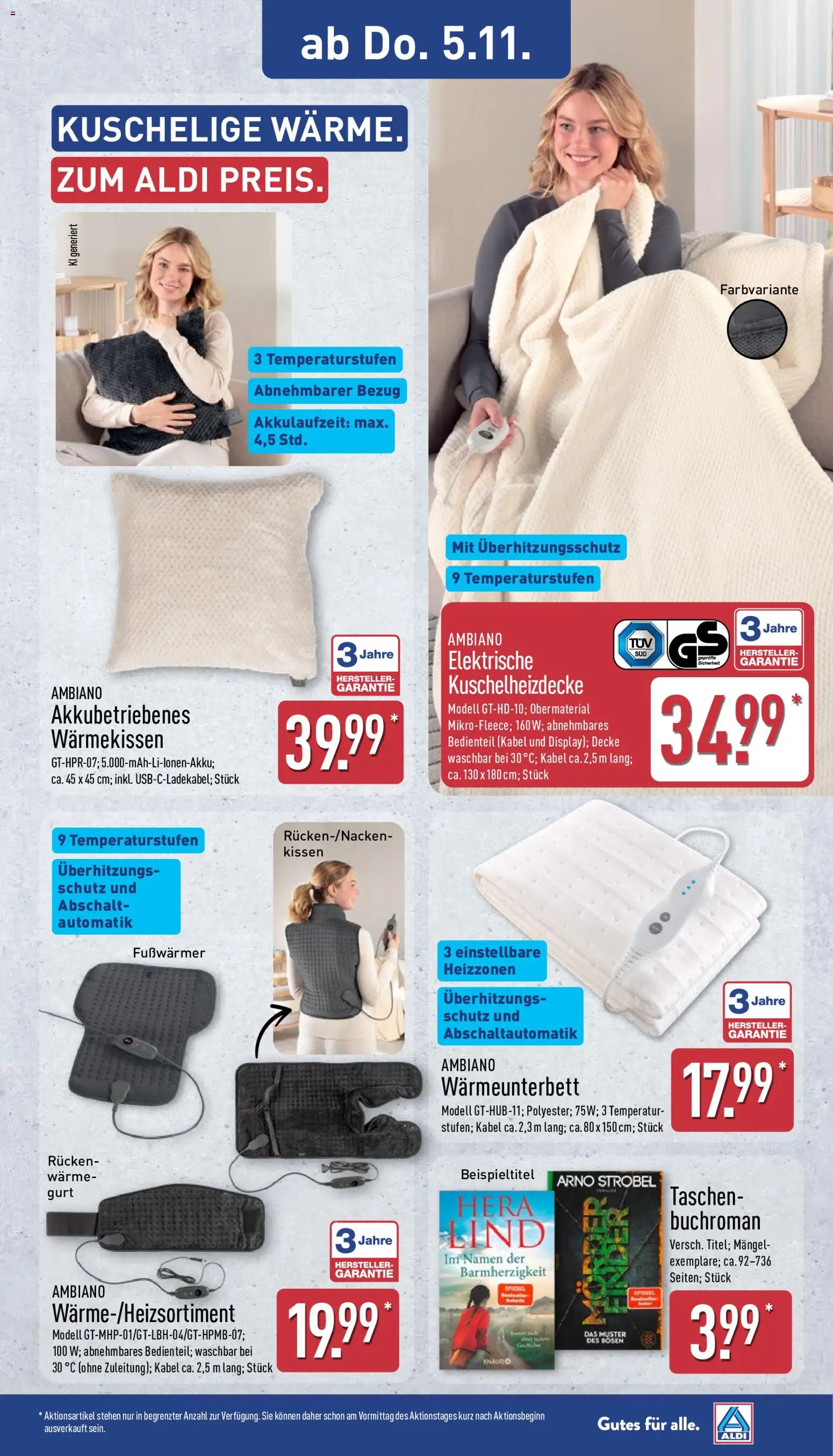 Vorschau von dem Prospekt des Geschäftes Aldi, gültig ab dem 02.11.2026 - Spiegel, Taschen, Kissen, Decke, Kabel