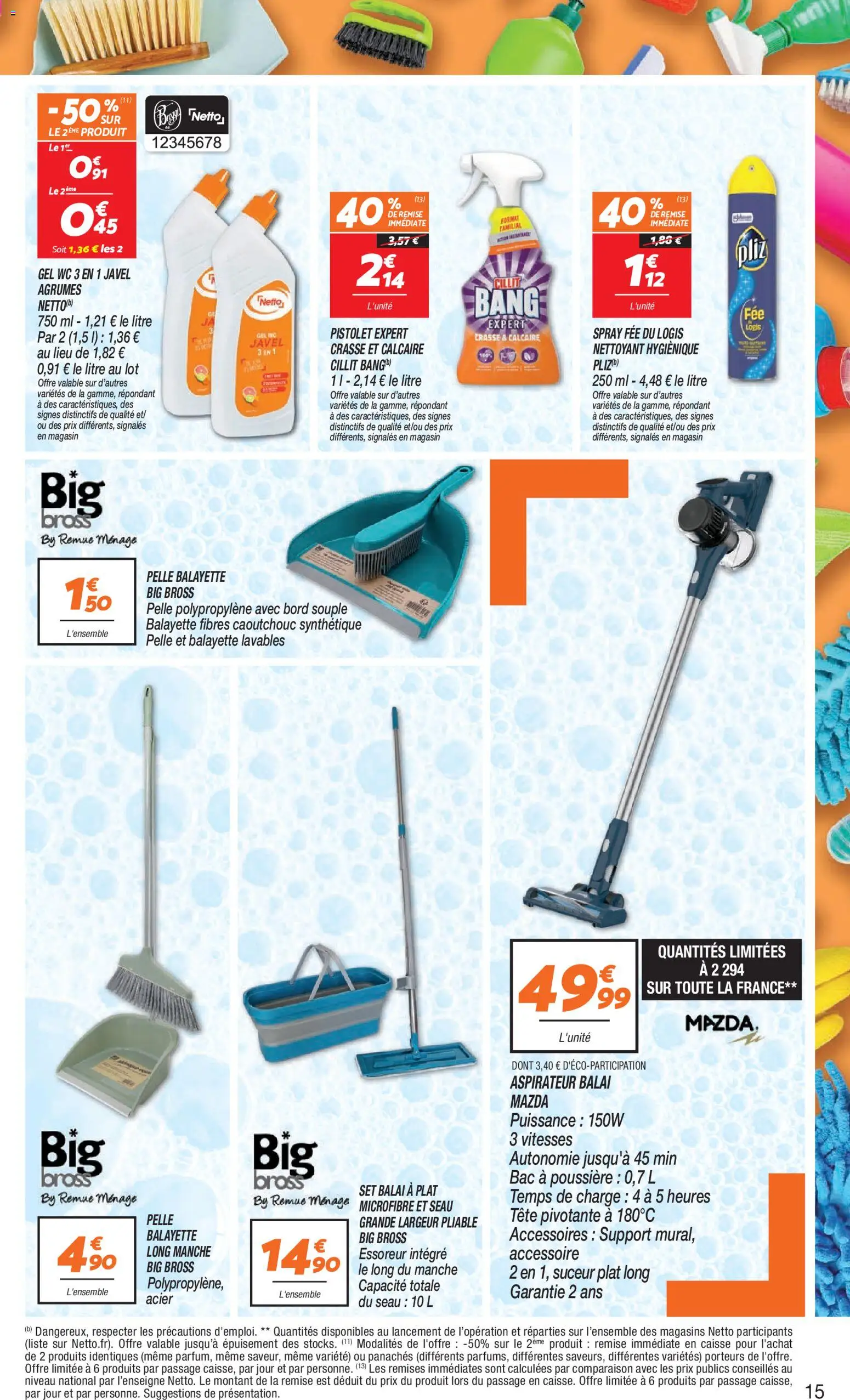 Prévisualisation de Netto 80% sur tous sun du magasin Netto formulaire valide 15/09/2026 - Aspirateur, Aspirateur balai, Balai, Agrumes, Pelle, Balayette, Pelle et balayette