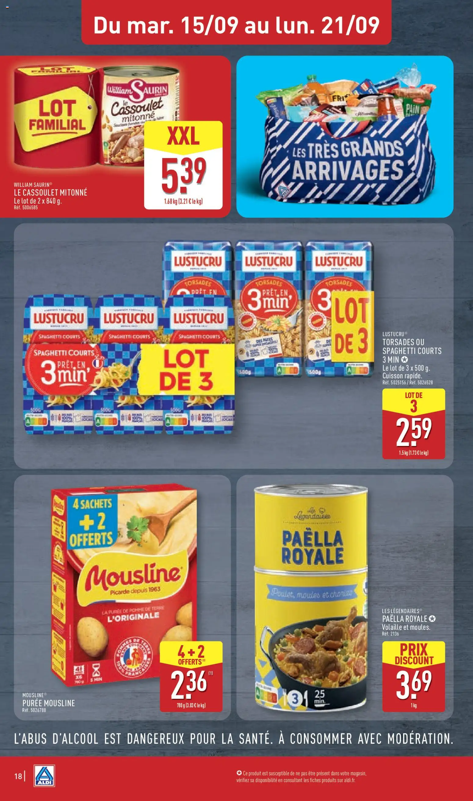 Prévisualisation de Aldi catalogue du magasin Aldi formulaire valide 15/09/2026 - Pomme, Moules, Cassoulet, Pain, Pomme de terre, Spaghetti, Volaille, Paëlla