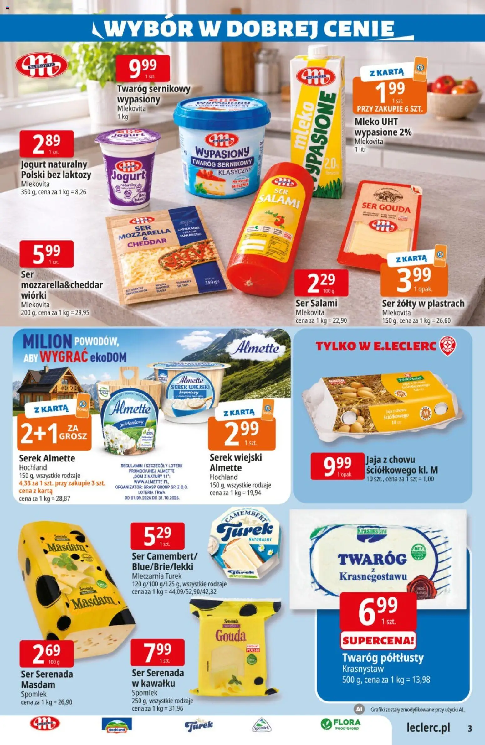 Pogląd gazetki "E.Leclerc gazetka" ze sklepu E.Leclerc ważnej od 06.10.2026 - Mleko, Karta, Jogurt naturalny, Salami, Jogurt, Twaróg półtłusty, Serek, Ser gouda