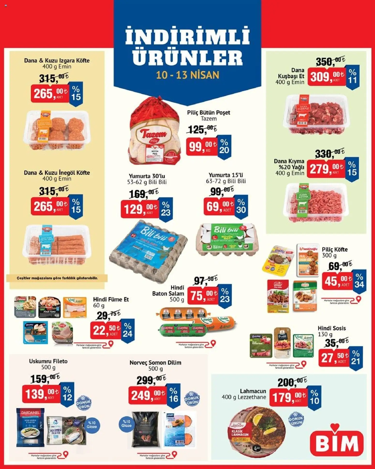 BİM BİM - İndirimli Ürünler 10.04.2026 - Broşürünün önizlemesi - Et, Kıyma, Somon, Salam, Sosis, Hindi füme, Piliç, Izgara köfte