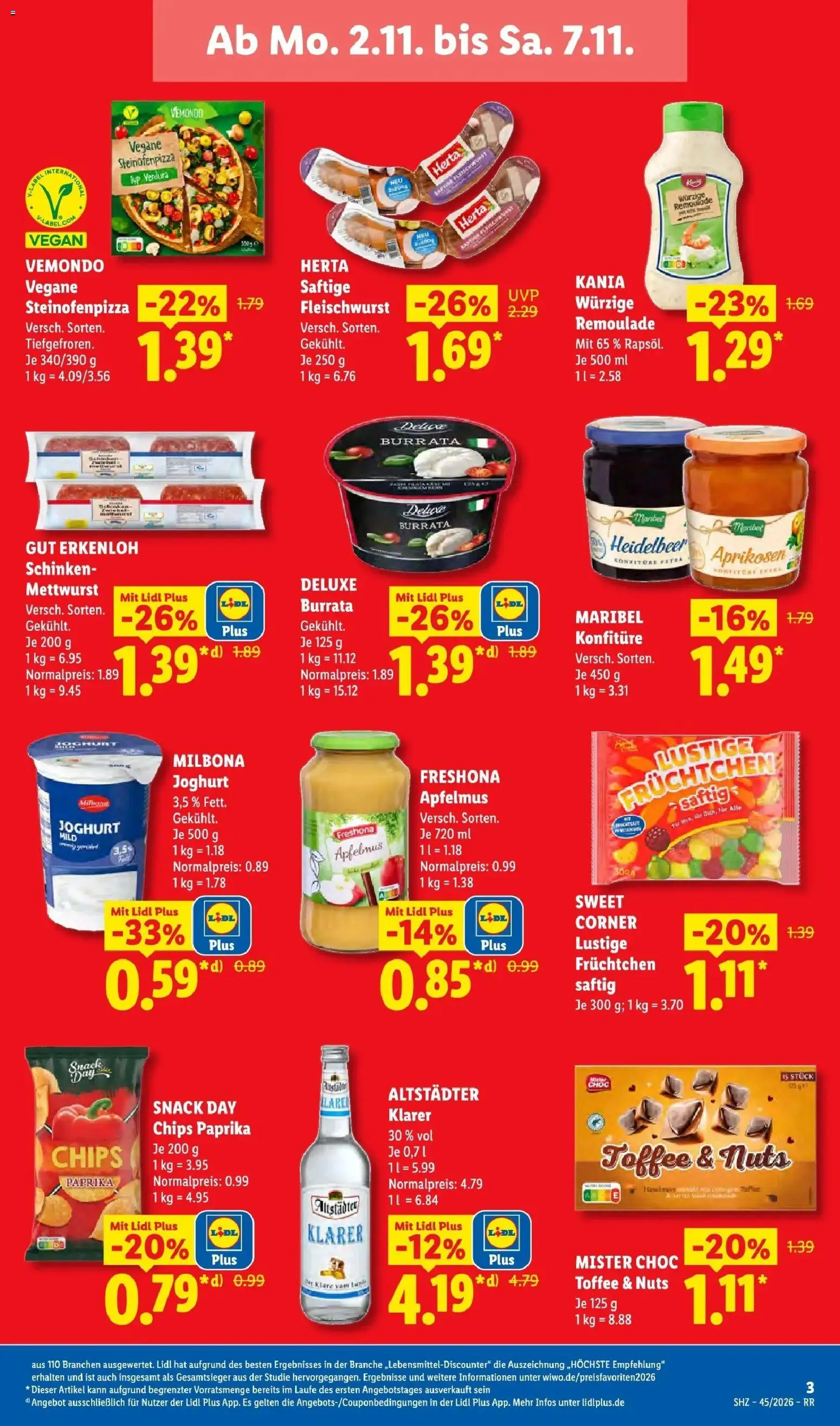 Vorschau von dem Prospekt des Geschäftes Lidl, gültig ab dem 02.11.2026 - Apple, Pizza, Chips, Burrata, Joghurt, Paprika, Schinken, Apfelmus