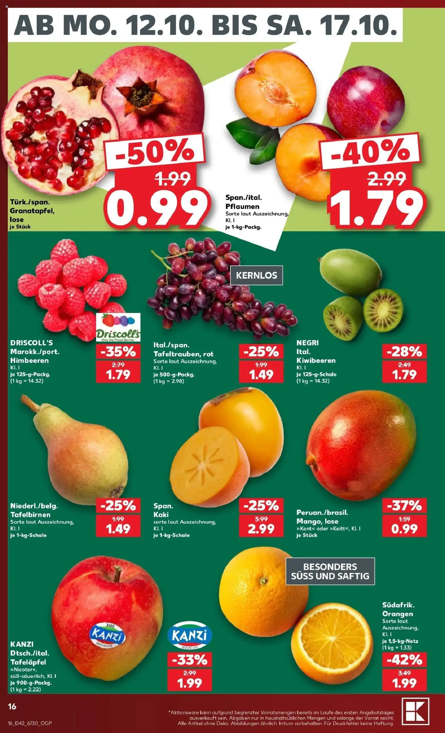 Vorschau von dem Prospekt des Geschäftes Kaufland, gültig ab dem 12.10.2026 - Himbeeren, Kaki, Pflaumen, Orangen