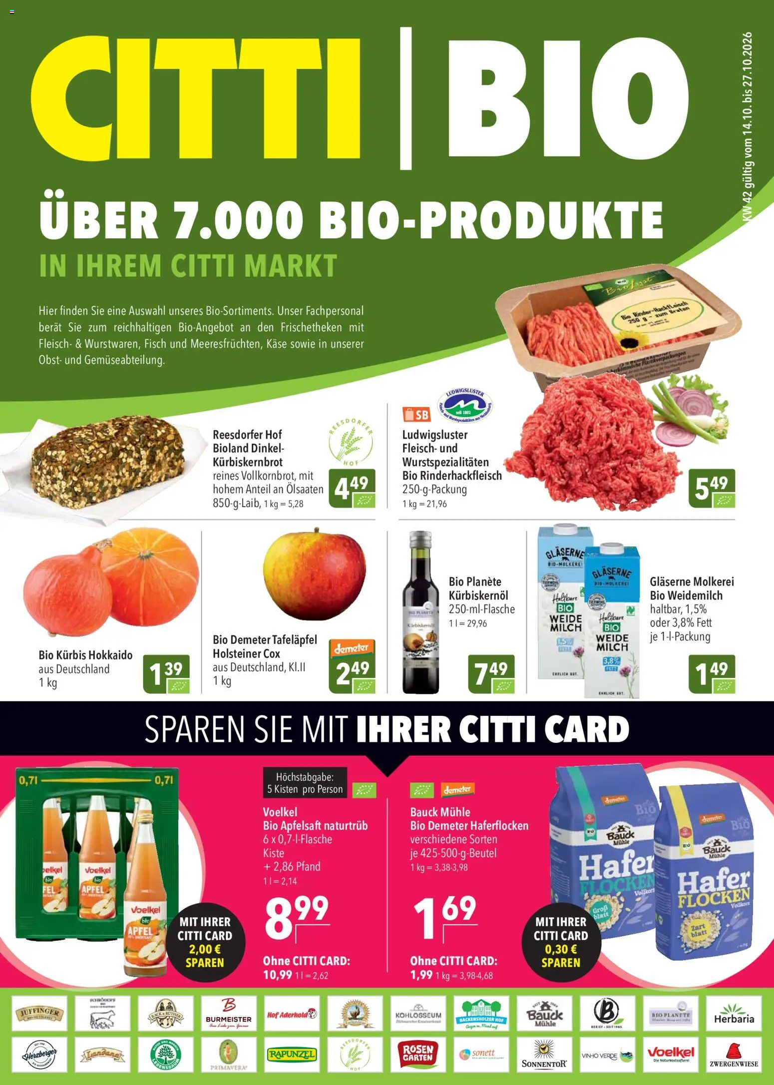 Vorschau von dem Prospekt des Geschäftes CITTI Markt, gültig ab dem 14.10.2026 - Käse, Äpfel, Fisch, Kürbis, Obst, Kürbiskernöl, Apfelsaft, Flocken