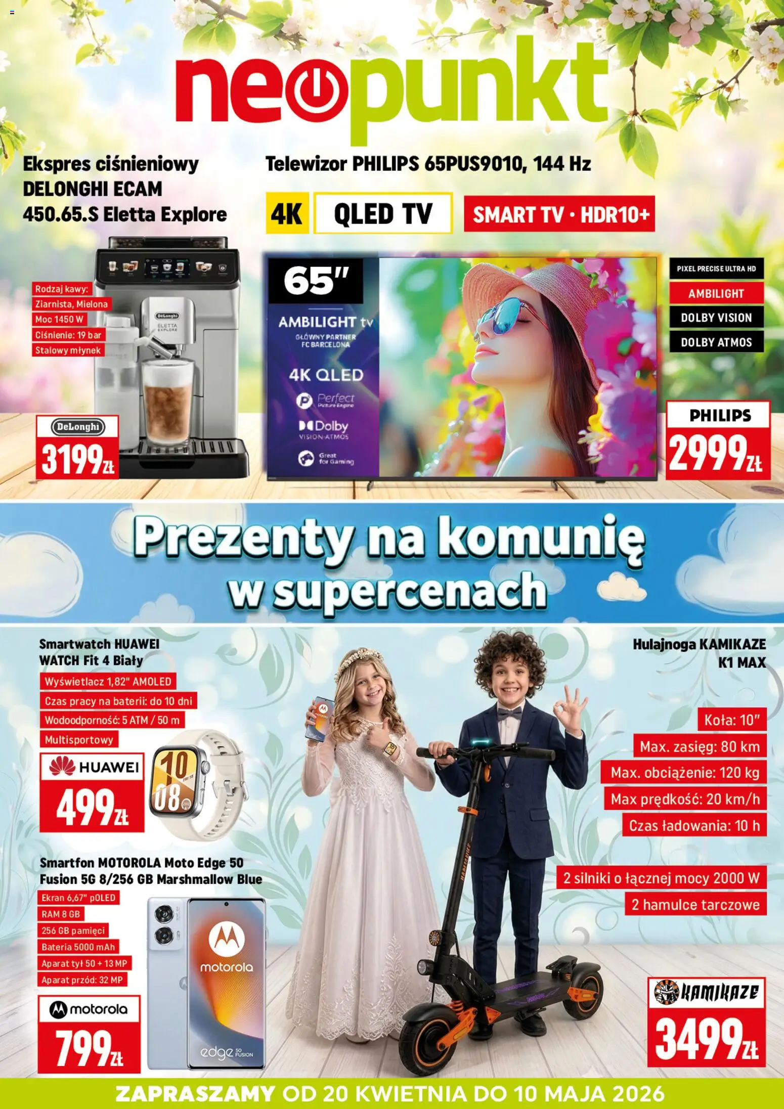 Pogląd gazetki "Neopunkt gazetka" ze sklepu Neopunkt ważnej od 20.04.2026 - Smartwatch, Telewizor, Smartfon, Hulajnoga, Młynek, Bateria, Ekspres ciśnieniowy