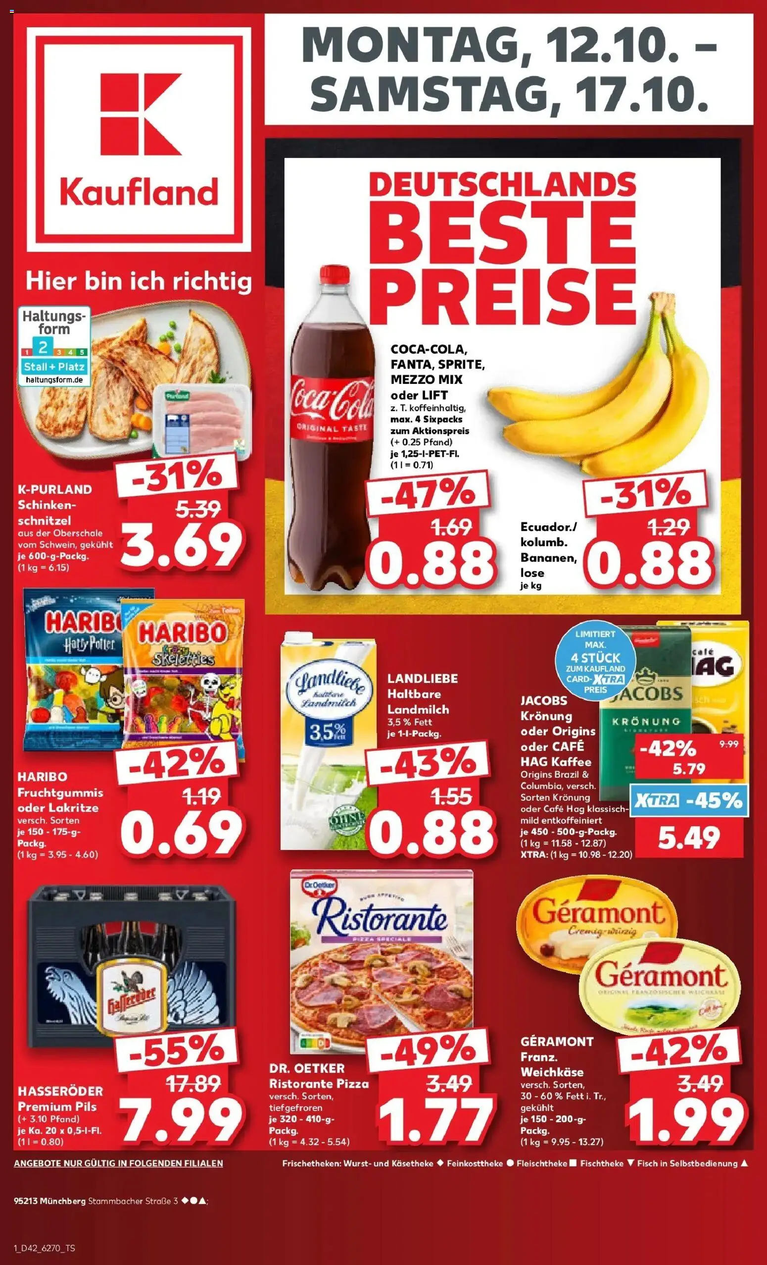 Vorschau von dem Prospekt des Geschäftes Kaufland, gültig ab dem 12.10.2026 - Haribo, Fisch, Wurst, Cola, Schinken, Mezzo mix, Hasseröder, Geramont