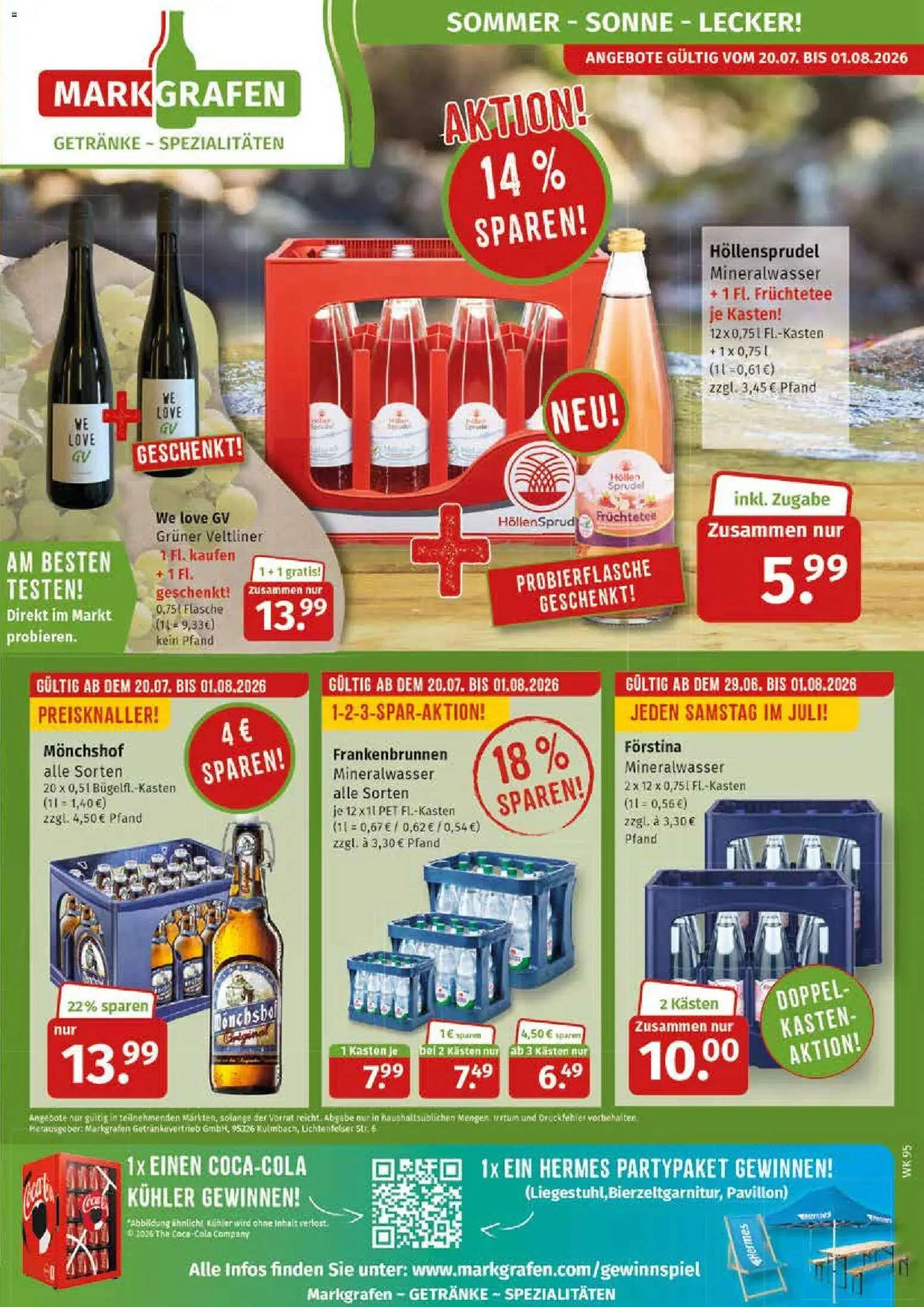 Vorschau von dem Prospekt des Geschäftes Markgrafen, gültig ab dem 20.07.2026 - Coca cola, Cola, Mineralwasser, Monchshof, Spezialitäten, Früchtetee