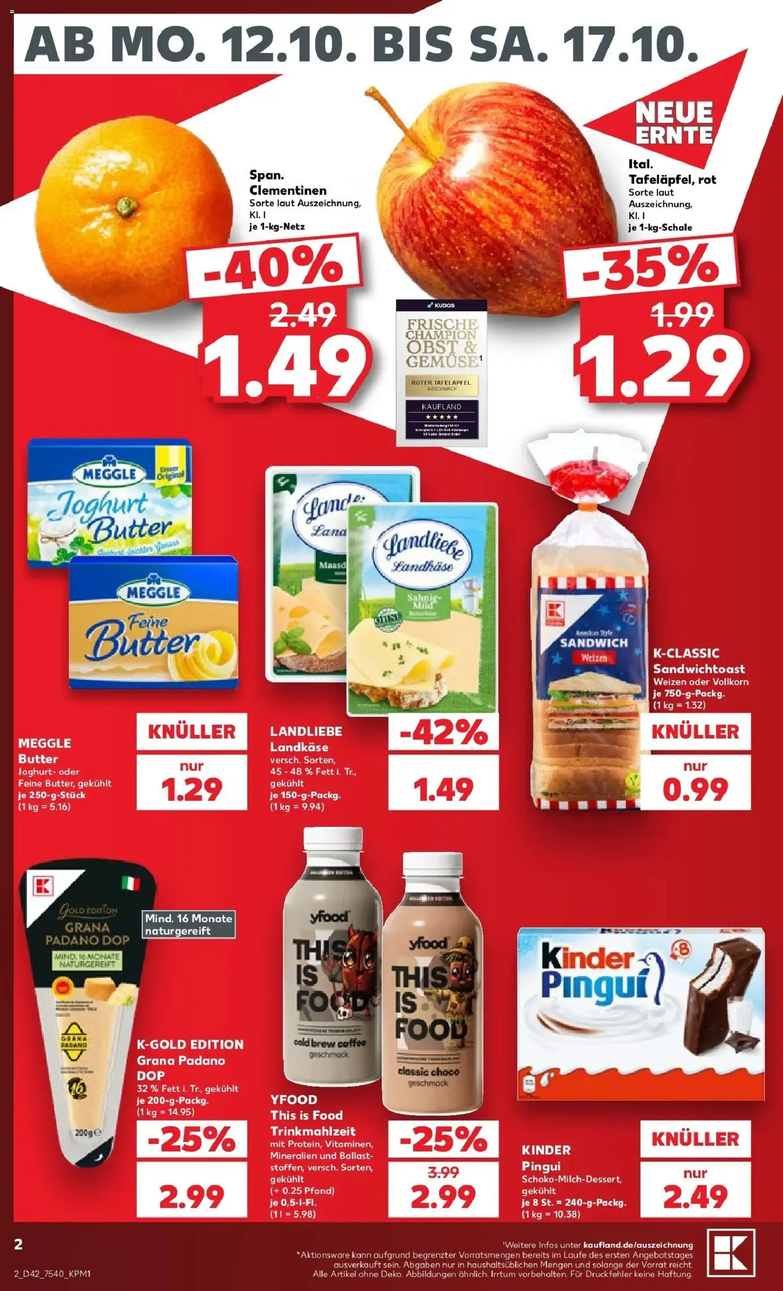 Vorschau von dem Prospekt des Geschäftes Kaufland, gültig ab dem 12.10.2026 - Butter, Joghurt, YFood, Obst, Grana Padano