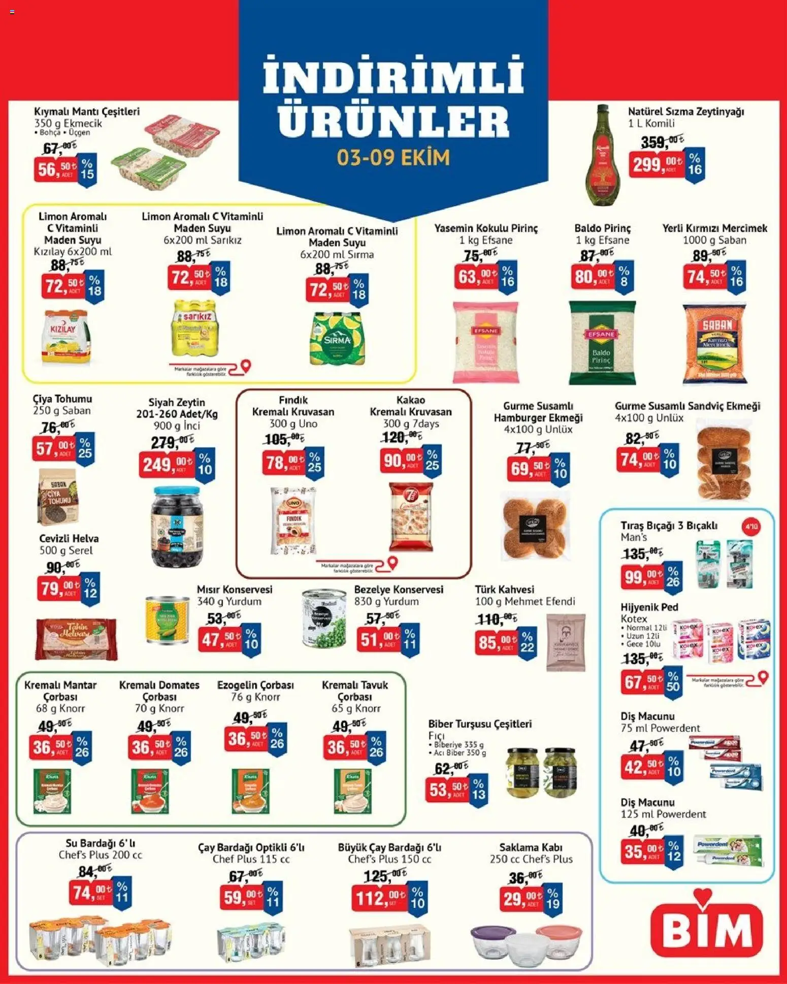 BİM BİM Katalog 03.10.2026 - Broşürünün önizlemesi - Su, Çay, Mısır, Limon, Pirinç, Mercimek, Sızma zeytinyağı, Hijyenik ped