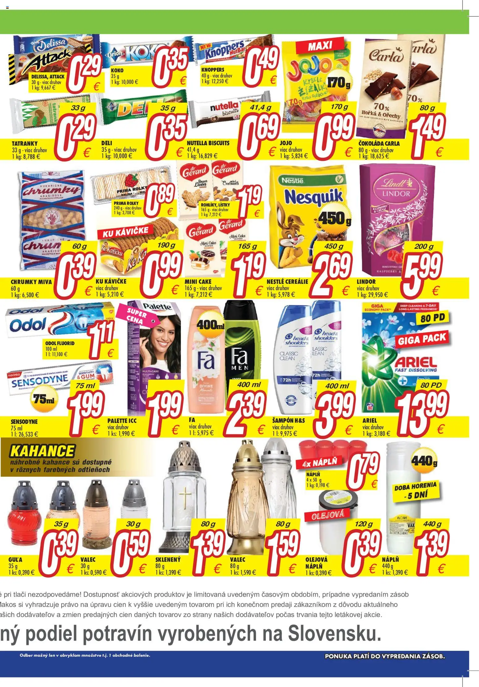 Náhľad Makos letáku platného od 26.10.2026 - Čokoláda, Lindt, Orechy, Ariel, Nutella, Šampón, Nesquik, Cereálie
