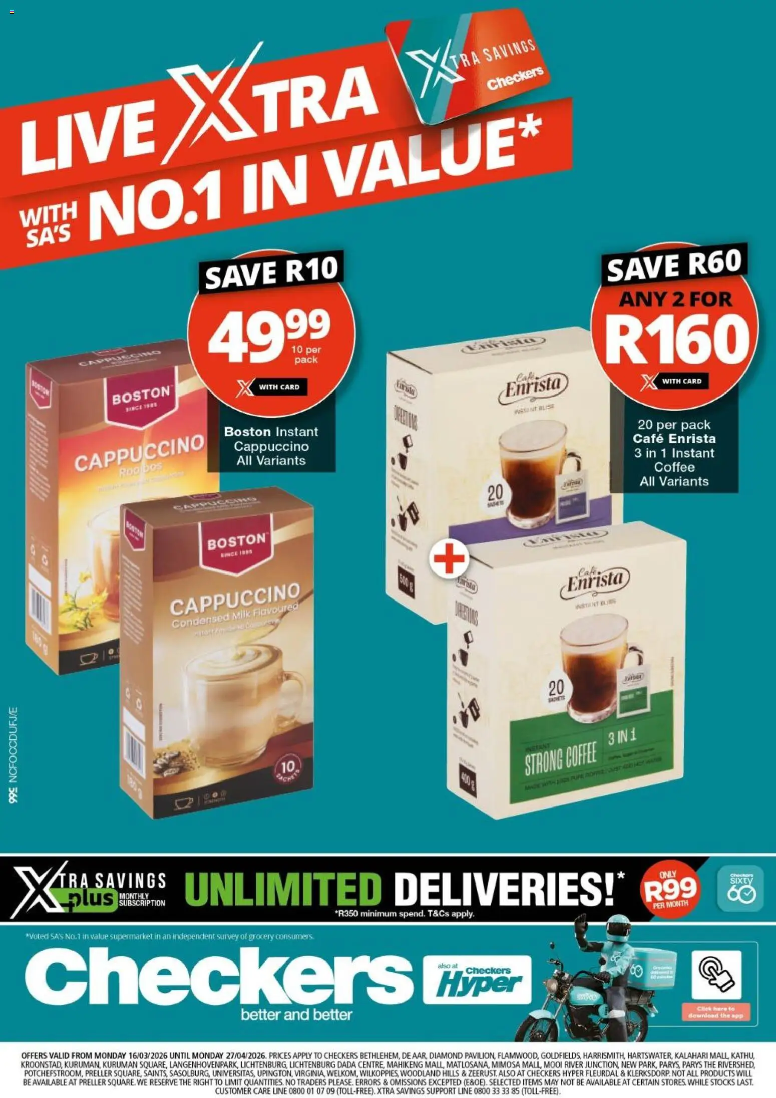Preview of Checkers flyer valid from 16/03/2026 - Coffee, Milk, Condensed milk