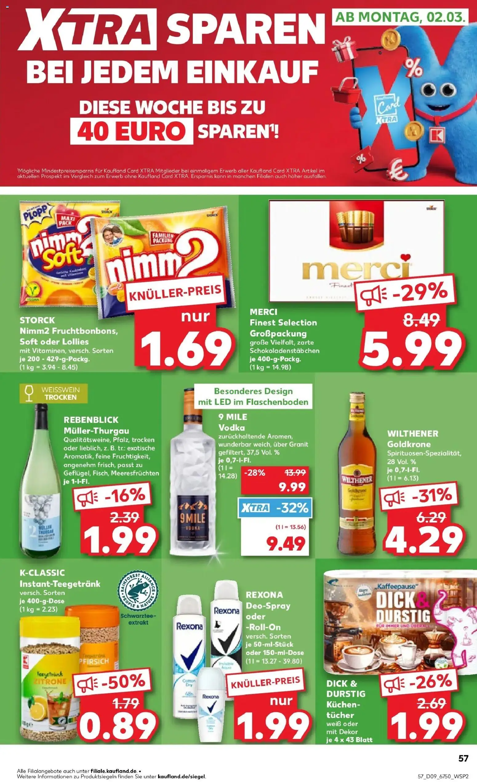 Vorschau von dem Prospekt des Geschäftes Kaufland, gültig ab dem 26.02.2026 - Pfirsich, Vodka, Zitrone, Merci, Deodorant, Weißwein, Weißwein trocken, Wilthener