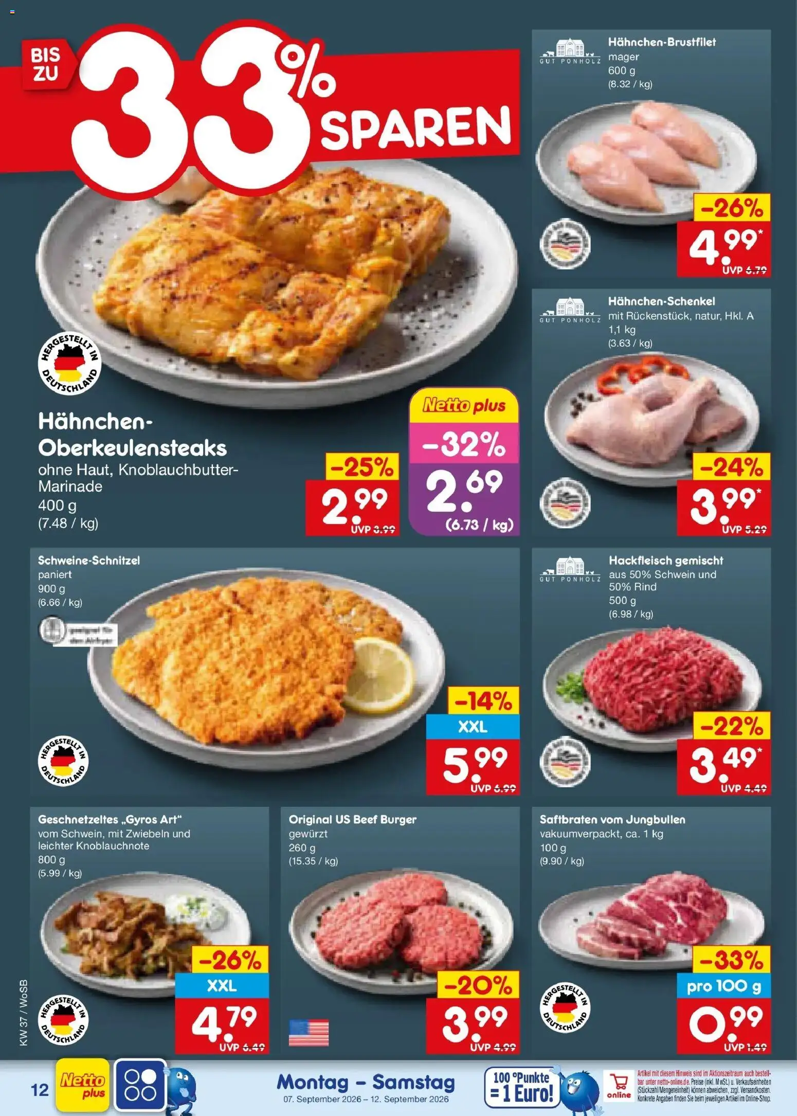 Vorschau von dem Prospekt des Geschäftes Netto Marken-Discount, gültig ab dem 07.09.2026 - Burger, Hackfleisch, Hahnchenschenkel, Zwiebeln, Hahnchen