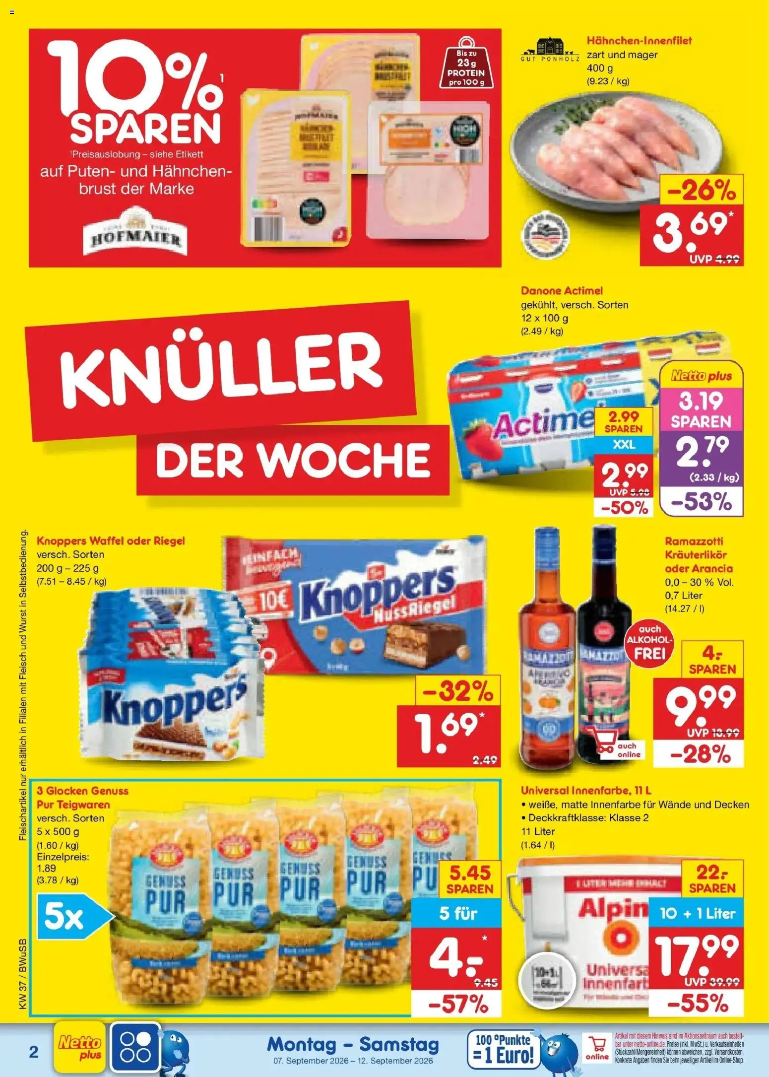 Vorschau von dem Prospekt des Geschäftes Netto Marken-Discount, gültig ab dem 07.09.2026 - Wurst, Alkohol, Fleisch, Ramazzotti, Actimel, Knoppers, Hahnchen