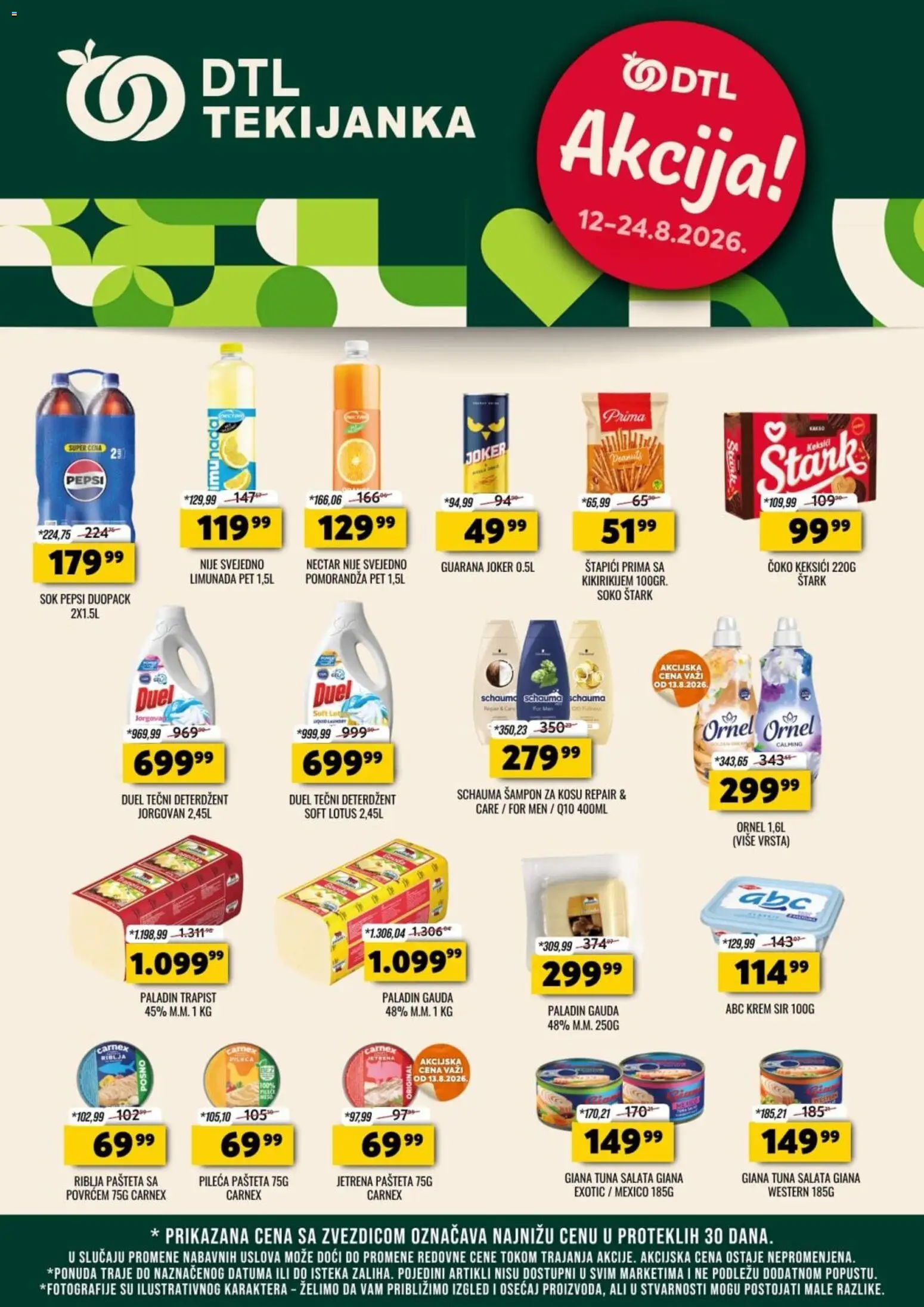 Pregled Tekijanka kataloga - važi od 12.08.2026 - Guarana, Lotus, Krem sir, Tuna, Sok, Limunada, Šampon, Tečni deterdžent