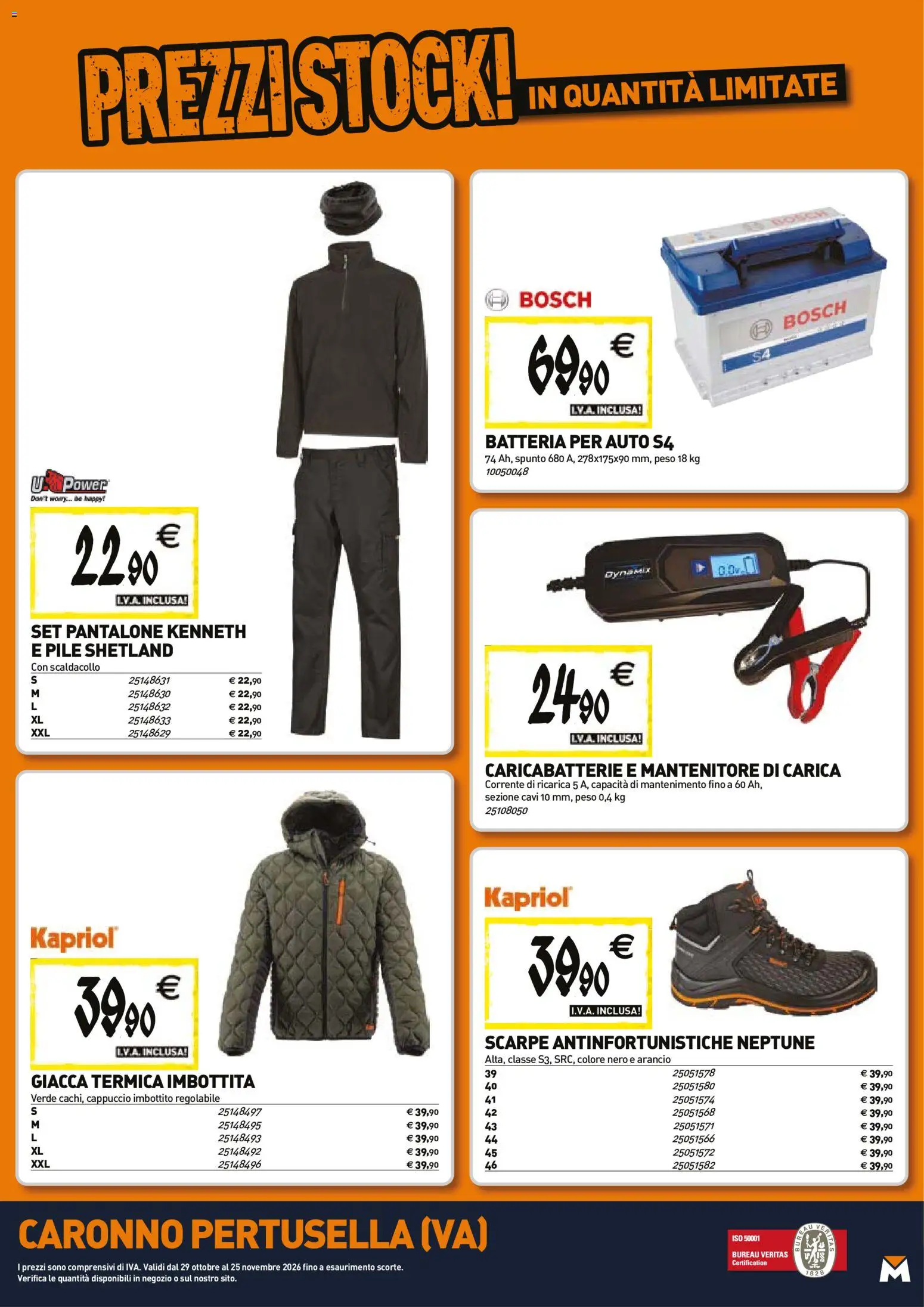 Anteprima dell'opuscolo Tecnomat catalogo dal negozio TECNOMAT valido da 29/10/2026 - Scarpe, Batteria, Caricabatterie, Giacca, Pile, Cappuccio, Batteria per auto