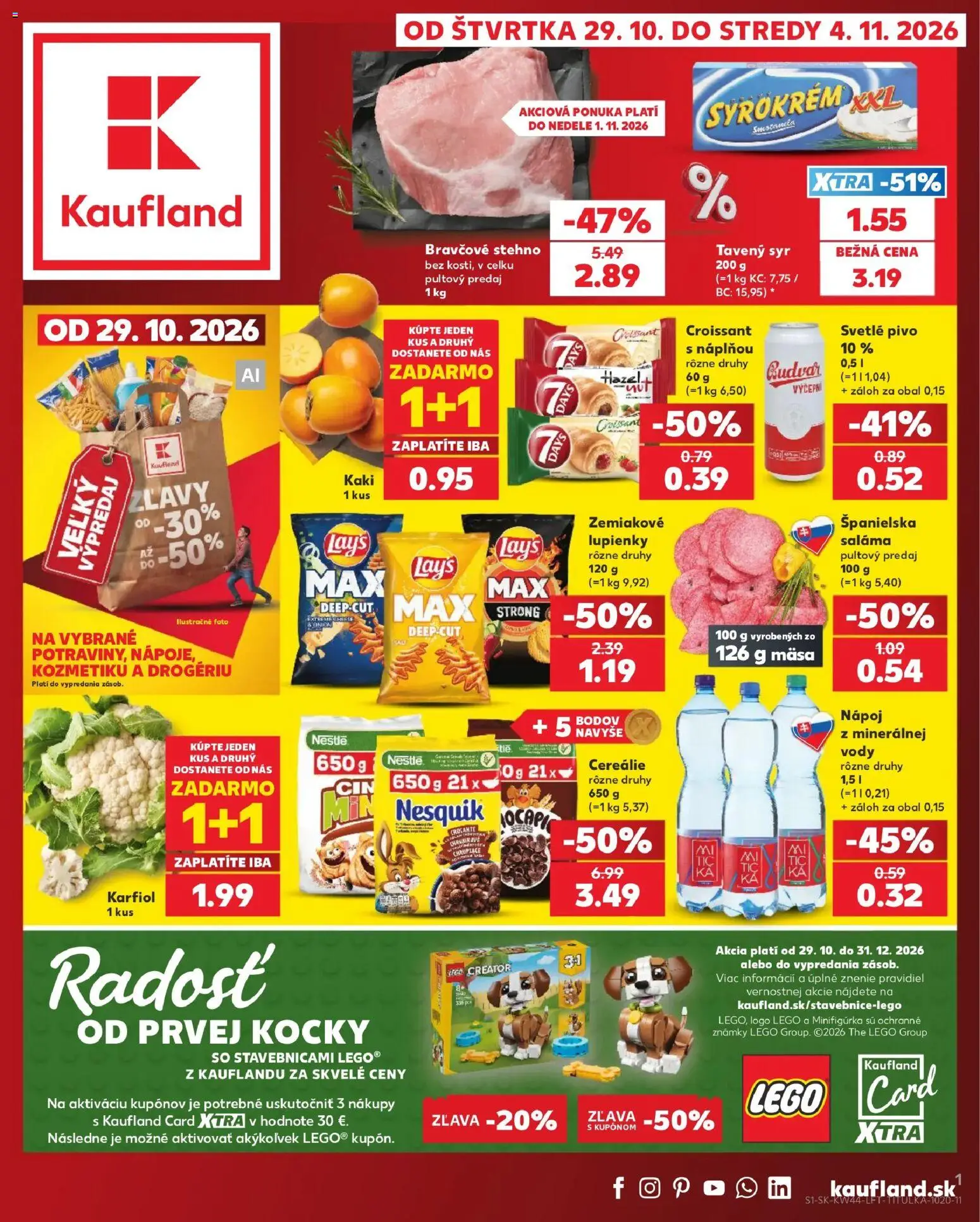 Náhľad Kaufland letáku platného od 29.10.2026 - Pivo, Syr, Croissant, Kaki, Bravčové stehno, Nesquik, Saláma, Cereálie