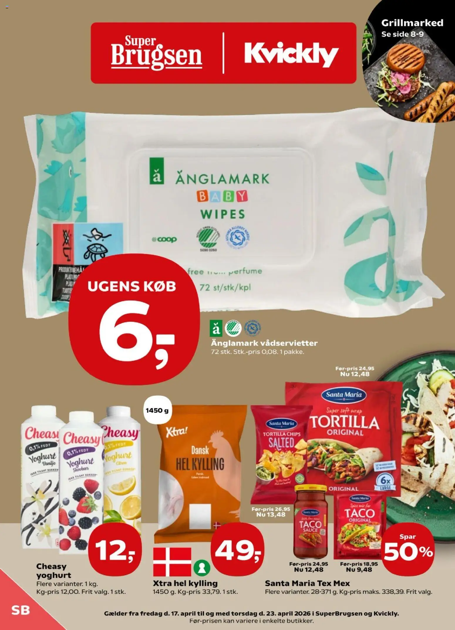 Eksempel på tilbudsavis Super Brugsen - Tilbudsavis uge 16 fra butik Super Brugsen gyldig fra 17/04/2026 - Taco, Chips, Yoghurt, Vanilje