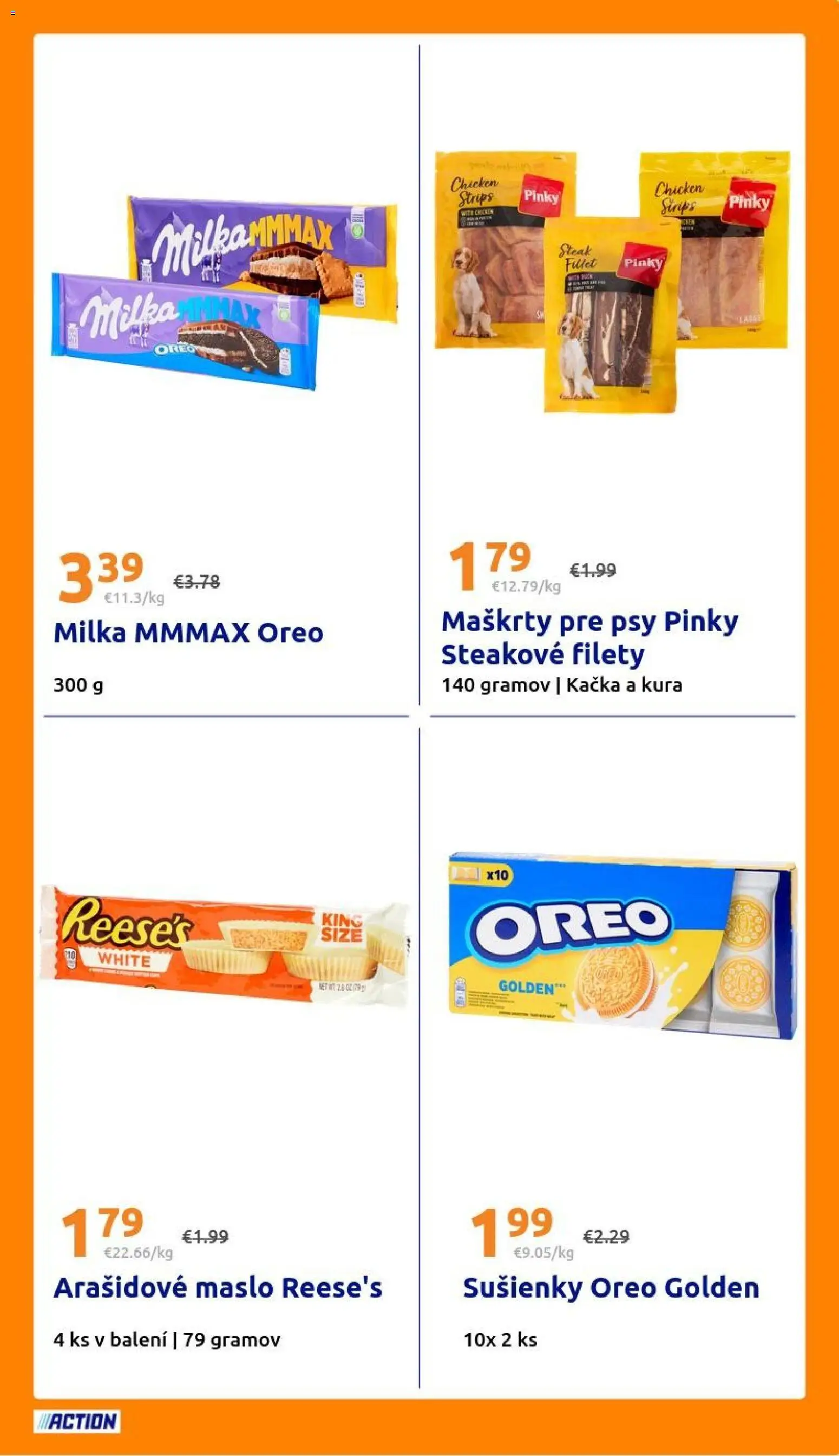 Náhľad Action letáku platného od 21.10.2026 - Maslo, Steak, Milka, Kačka, Oreo, Arašidové maslo, Sušienky