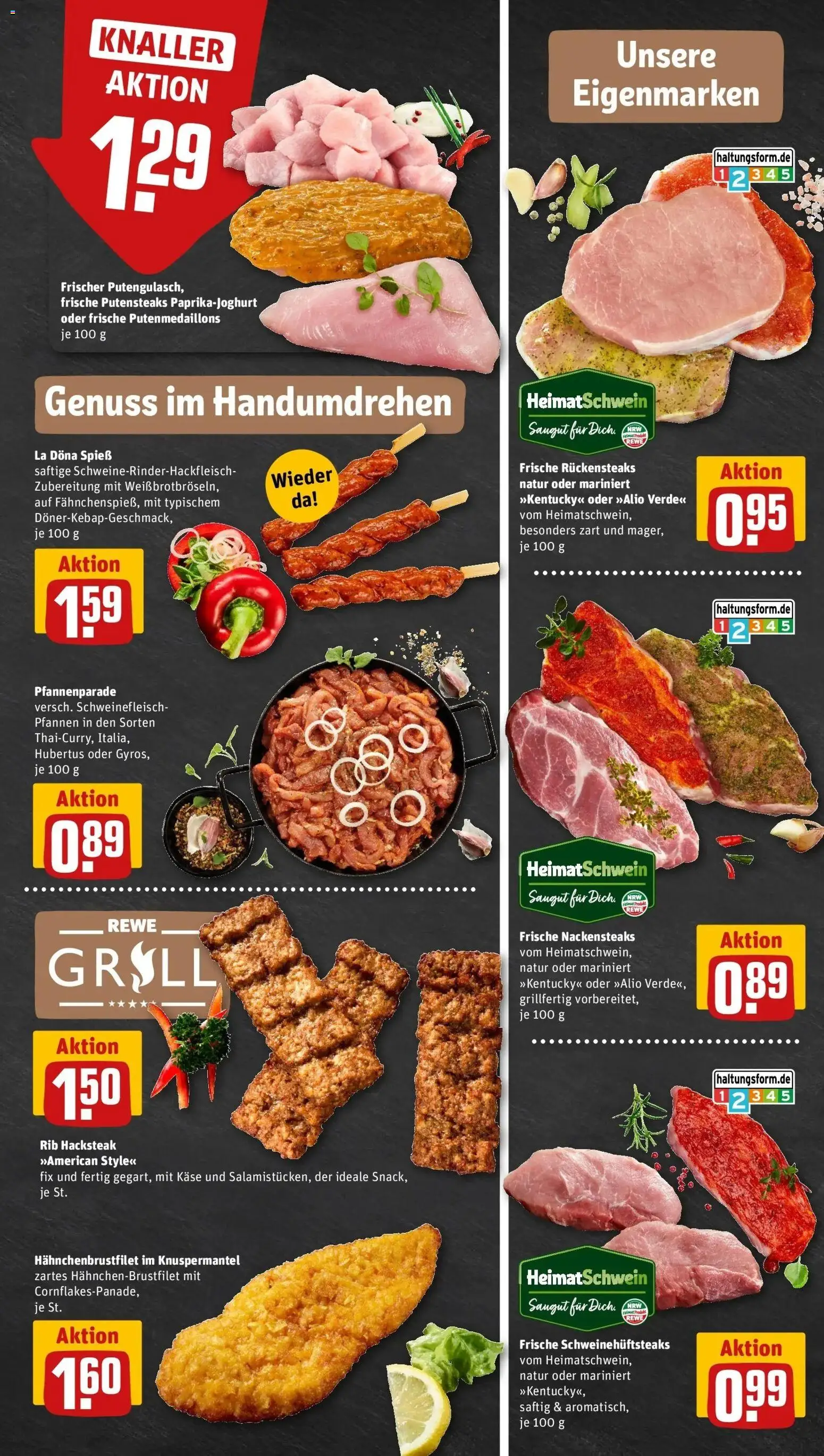 Vorschau von dem Prospekt des Geschäftes Rewe, gültig ab dem 05.04.2026 - Käse, Steak, Grill, Schweinefleisch, Nackensteaks