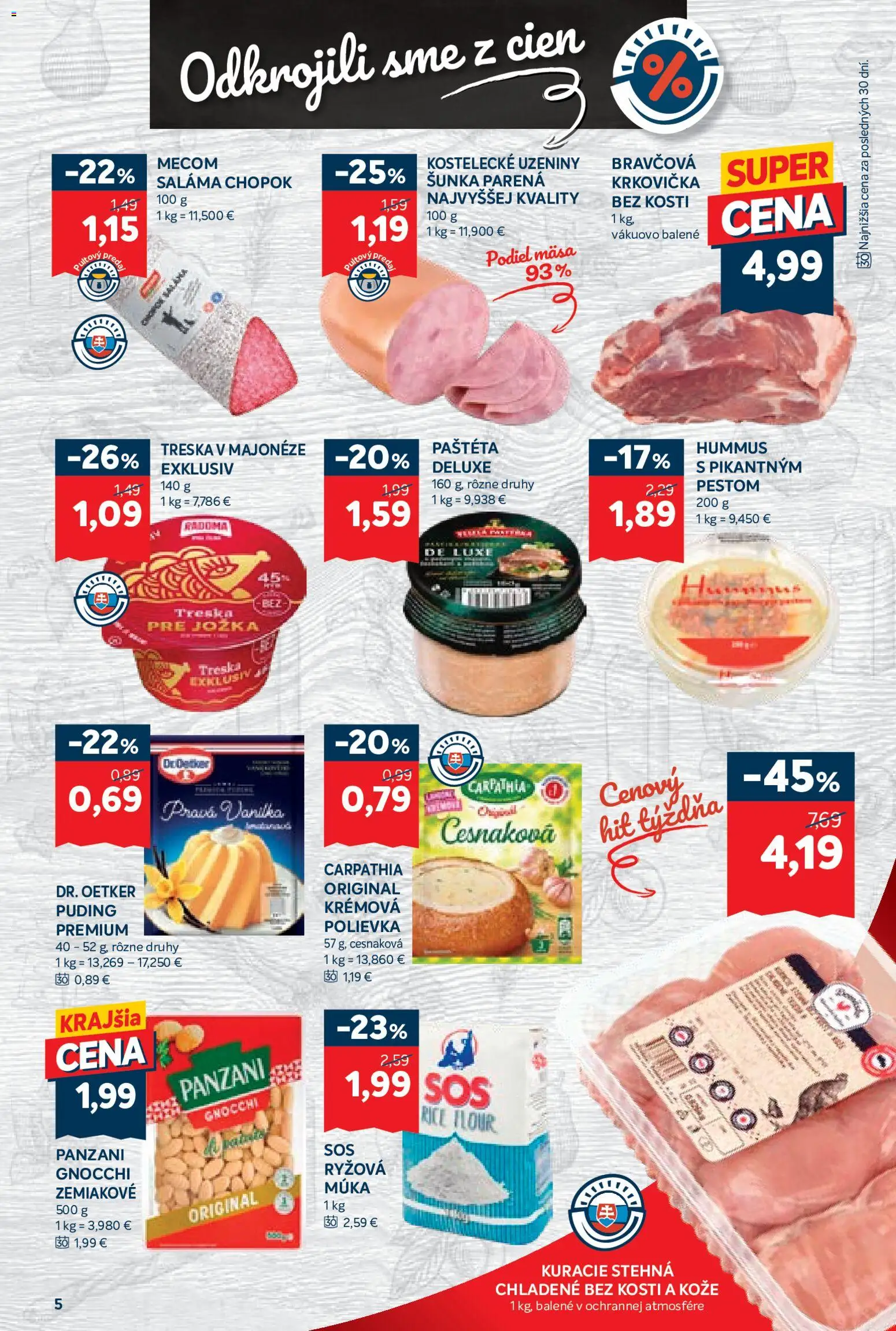 Náhľad Kraj letáku platného od 22.10.2026 - Gnocchi, Kuracie stehná, Puding, Šunka, Vanilka, Múka, Saláma, Paštéta