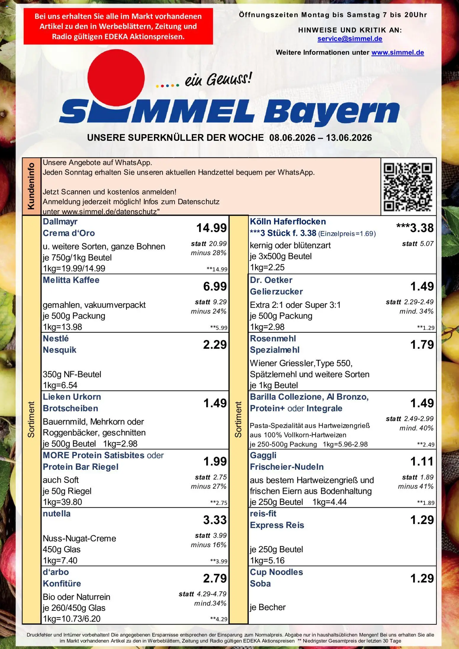 Vorschau von dem Prospekt des Geschäftes Simmel, gültig ab dem 08.06.2026 - Nutella, Dallmayr, Reis, Nesquik, Melitta kaffee, Gelierzucker, Kolln, Kolln haferflocken