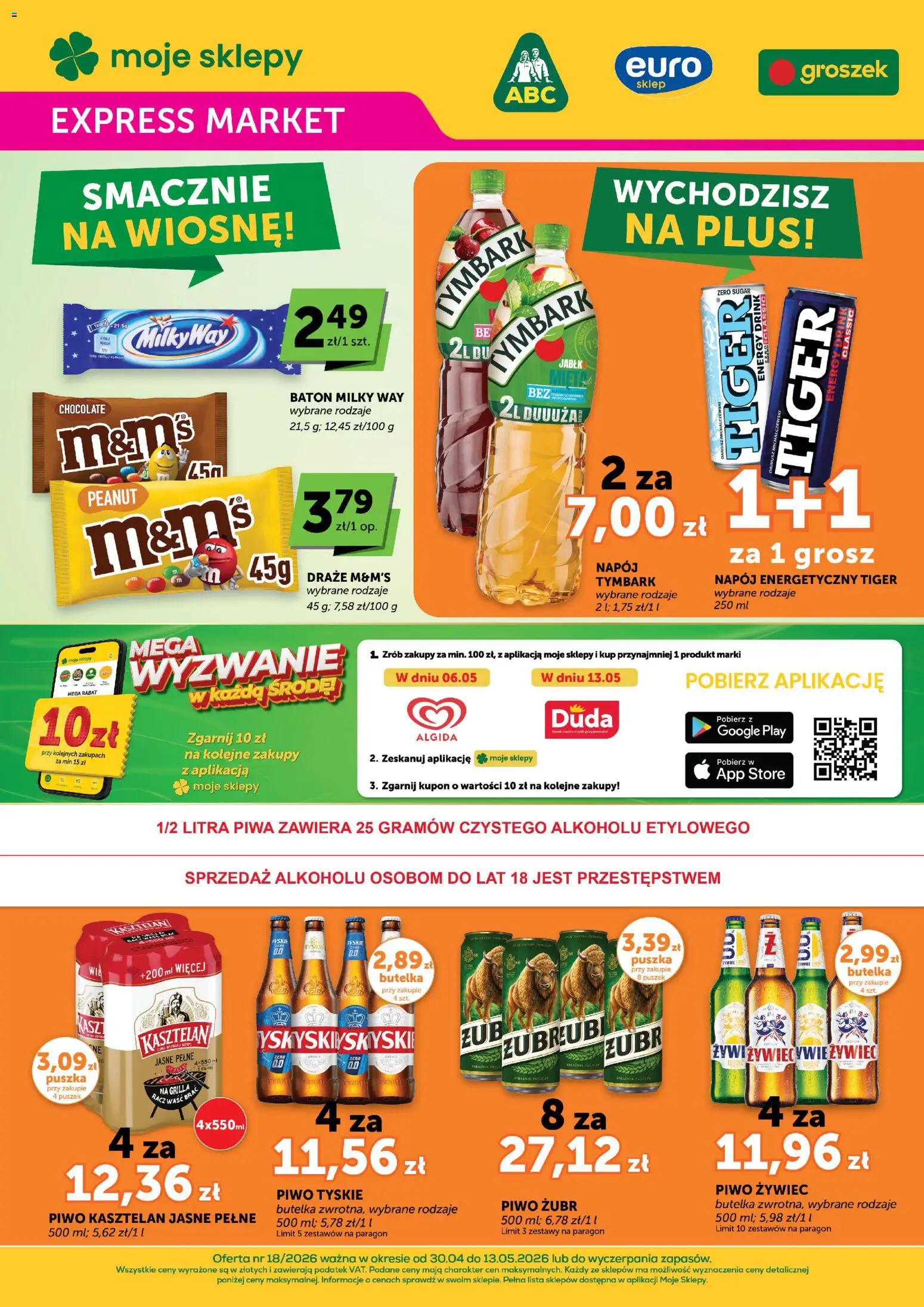 Pogląd gazetki "ABC gazetka - Expressmarket" ze sklepu ABC ważnej od 30.04.2026 - Groszek, Piwo, Tymbark, Baton, Mięta, Tyskie, M&M's, Piwo żubr
