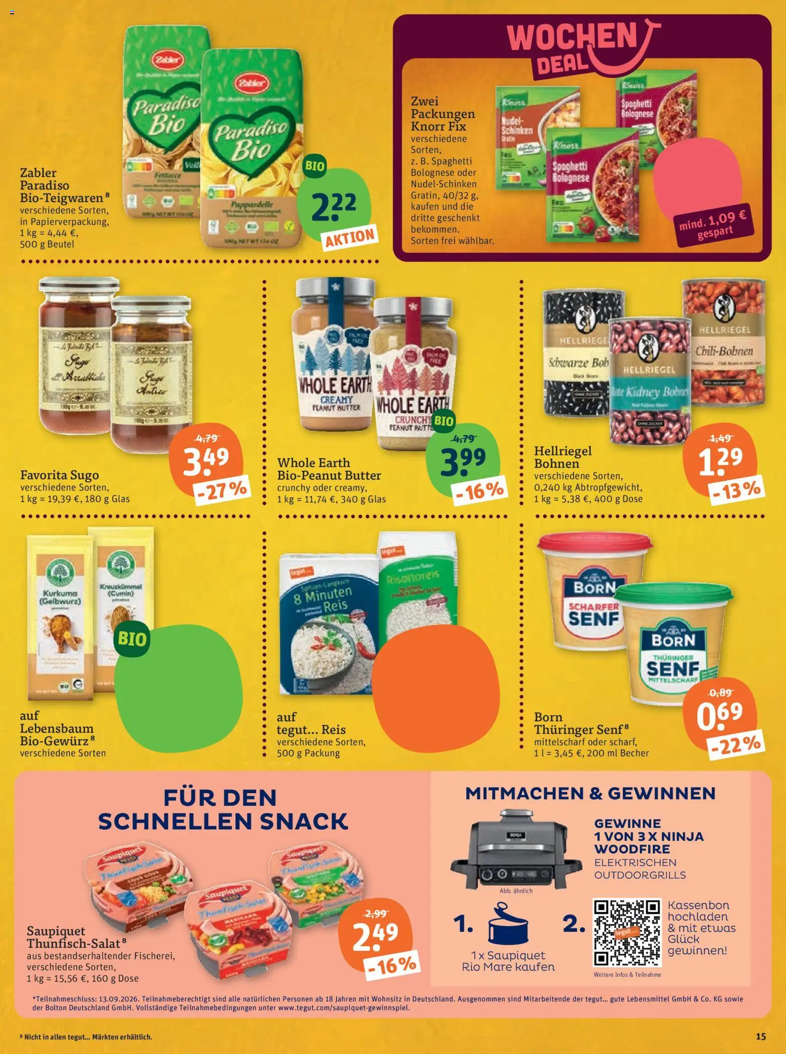 Vorschau von dem Prospekt des Geschäftes Tegut, gültig ab dem 07.09.2026 - Butter, Spaghetti, Reis, Schinken, Knorr, Knorr fix