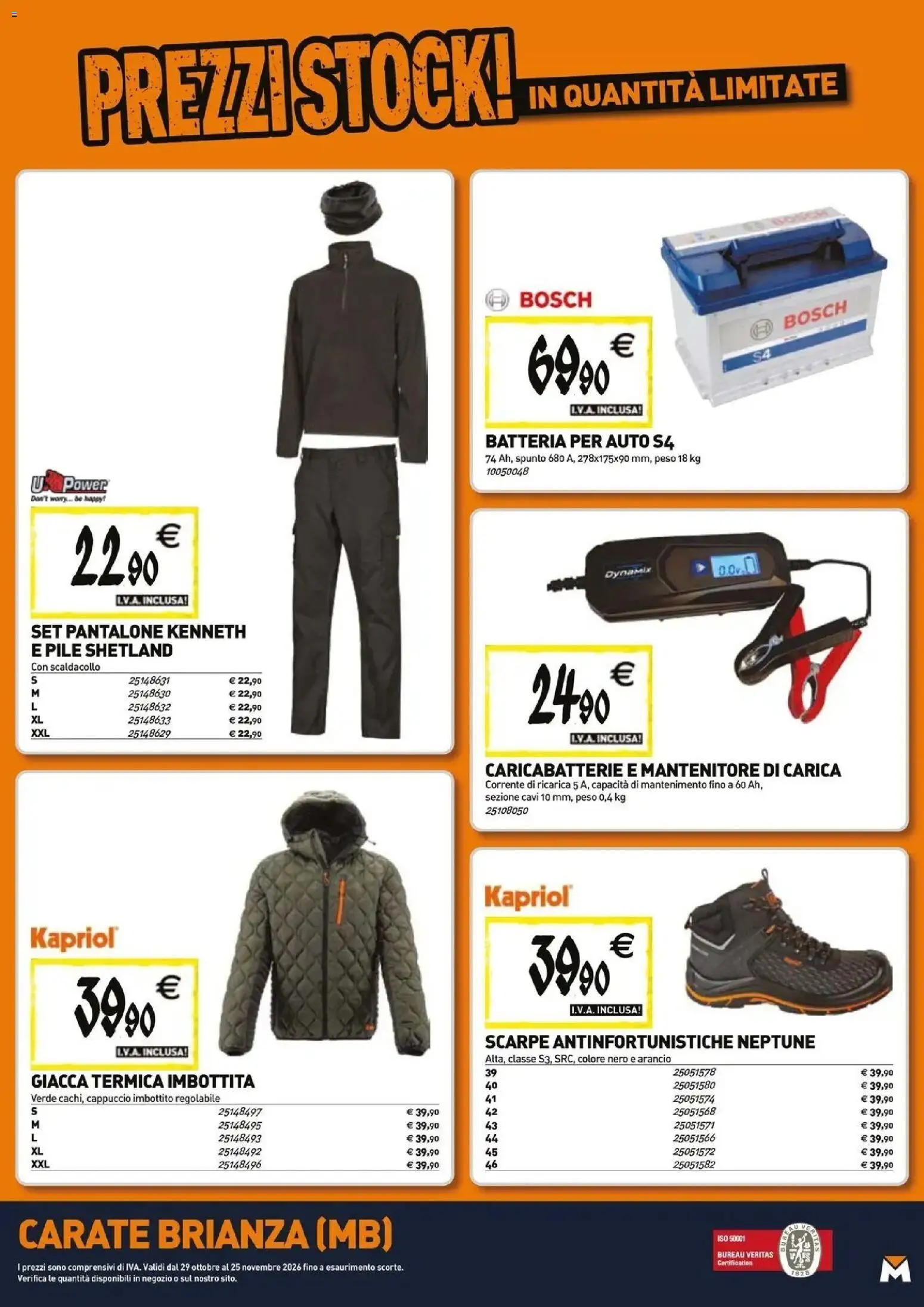 Anteprima dell'opuscolo TECNOMAT catalogo Carate Brianza dal negozio TECNOMAT valido da 29/10/2026 - Scarpe, Batteria, Caricabatterie, Giacca, Pile, Cappuccio, Batteria per auto