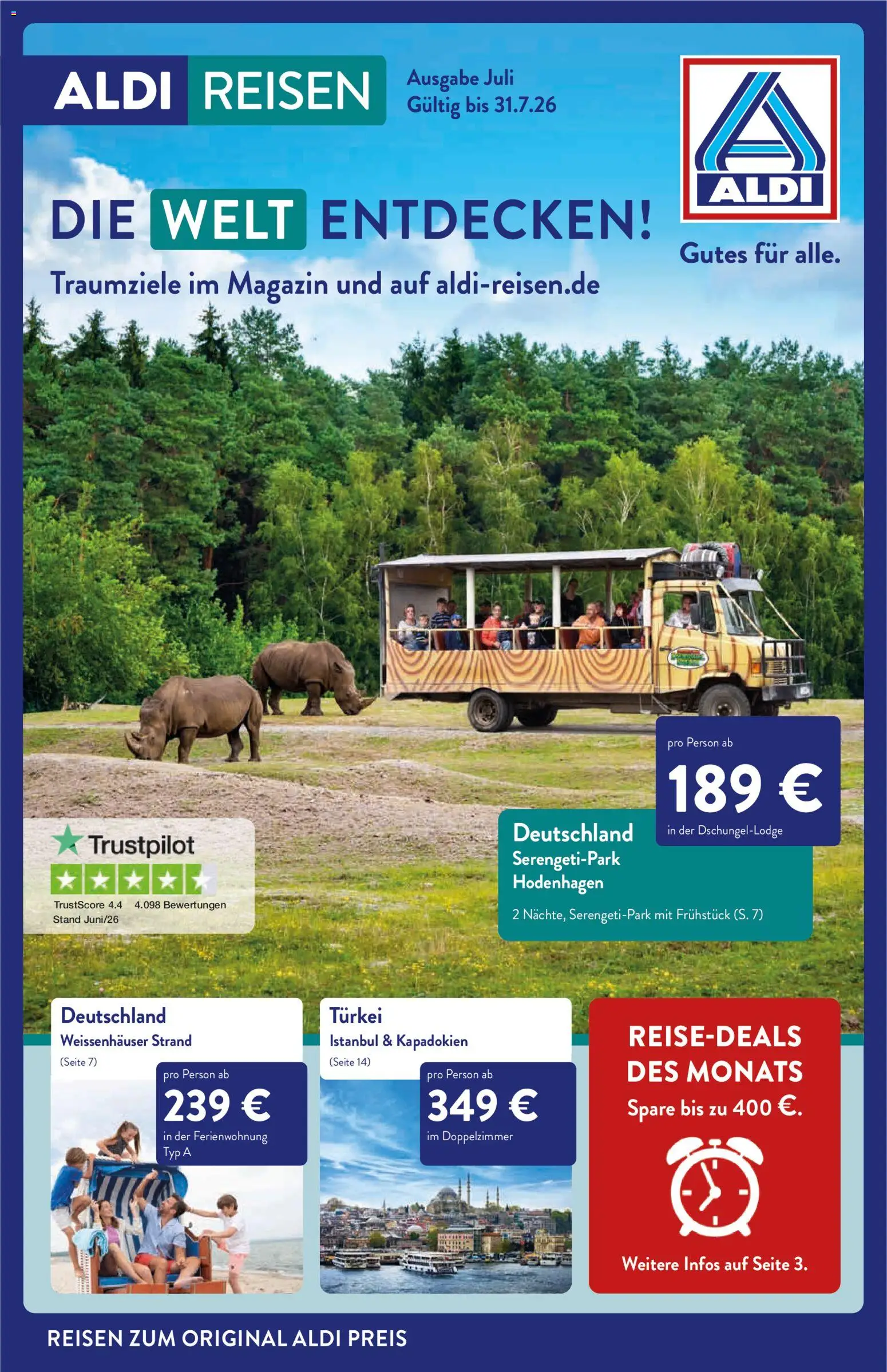Vorschau von dem Prospekt des Geschäftes Aldi Reisen, gültig ab dem 01.07.2026 - Magazin