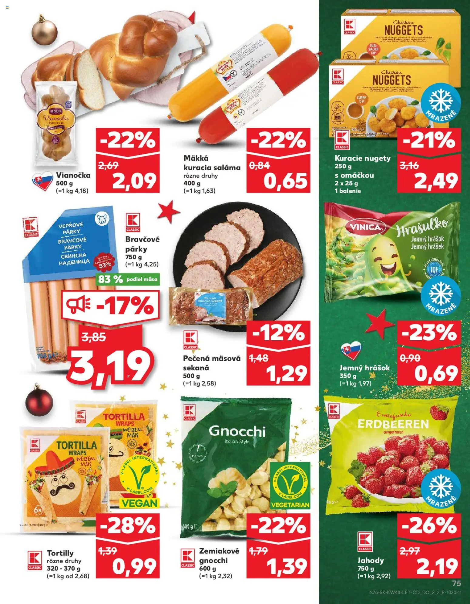 Náhľad Kaufland letáku platného od 27.11.2025 - Tortilla, Jahody, Párky, Vianočka, Saláma, Hrášok