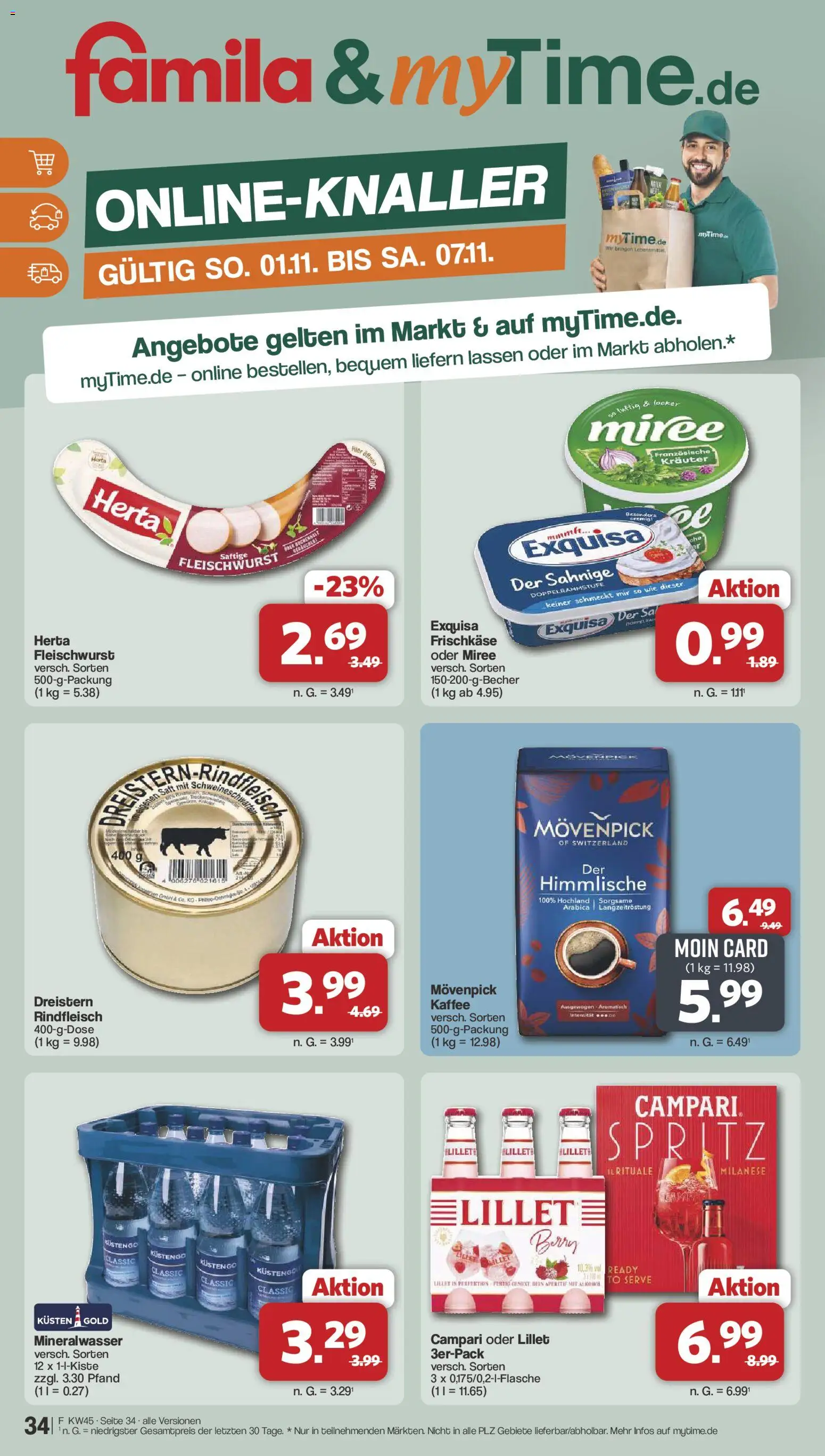 Vorschau von dem Prospekt des Geschäftes Famila Nordwest, gültig ab dem 02.11.2026 - Kaffee, Lillet, Mineralwasser, Alkohol, Fleisch, Rindfleisch, Exquisa, Frischkase