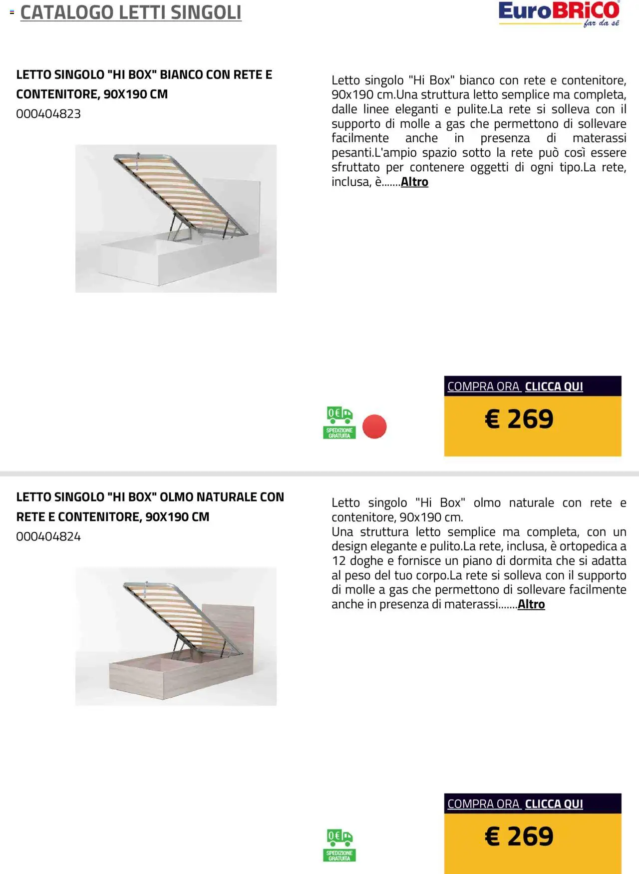 Anteprima dell'opuscolo Volantino Letti Singoli dal negozio Eurobrico valido da 23/07/2025 - Letto