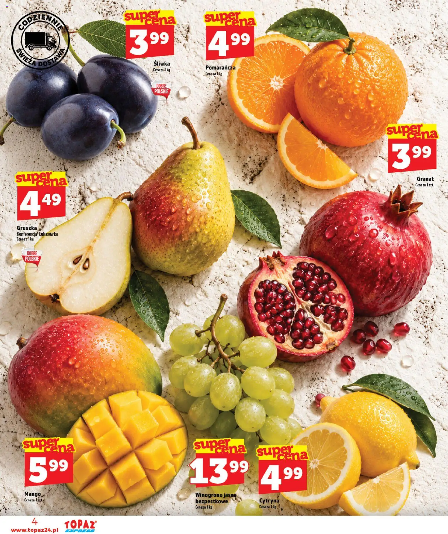 Pogląd gazetki "Topaz gazetka - Express" ze sklepu Topaz ważnej od 08.10.2026 - Mango, Gruszka, Cytryna, Winogrono