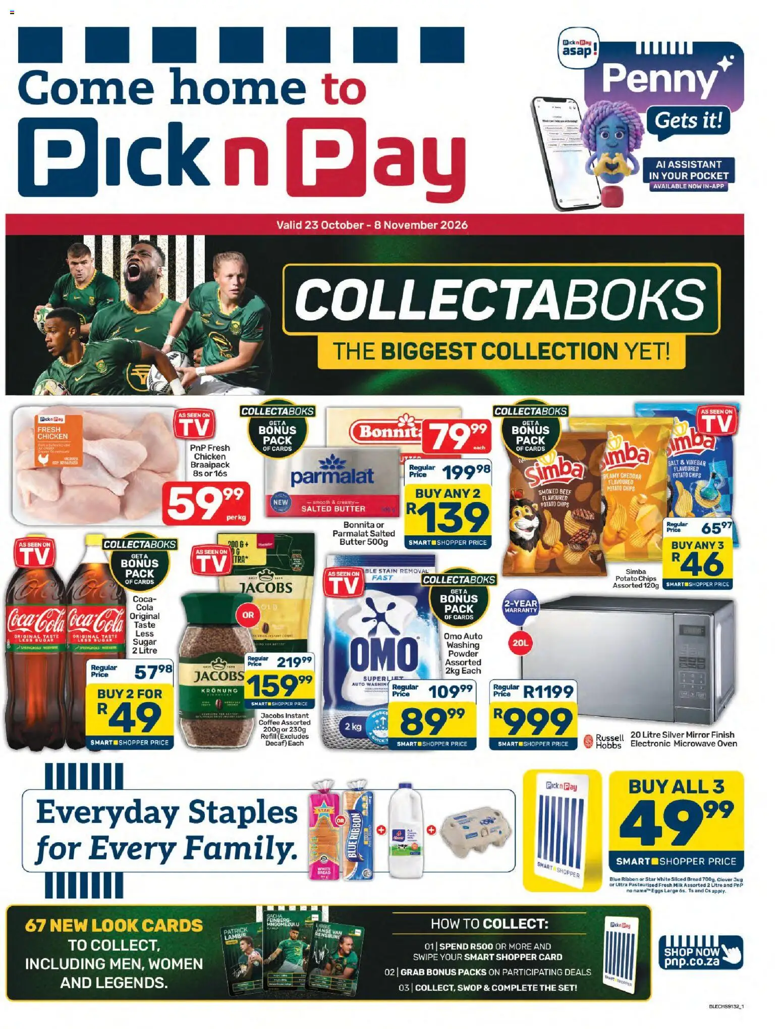 Preview of Pick n Pay flyer valid from 23/10/2026 - Coffee, Mirror, Chicken, Art, Butter, Oven, Microwave oven, Instant coffee