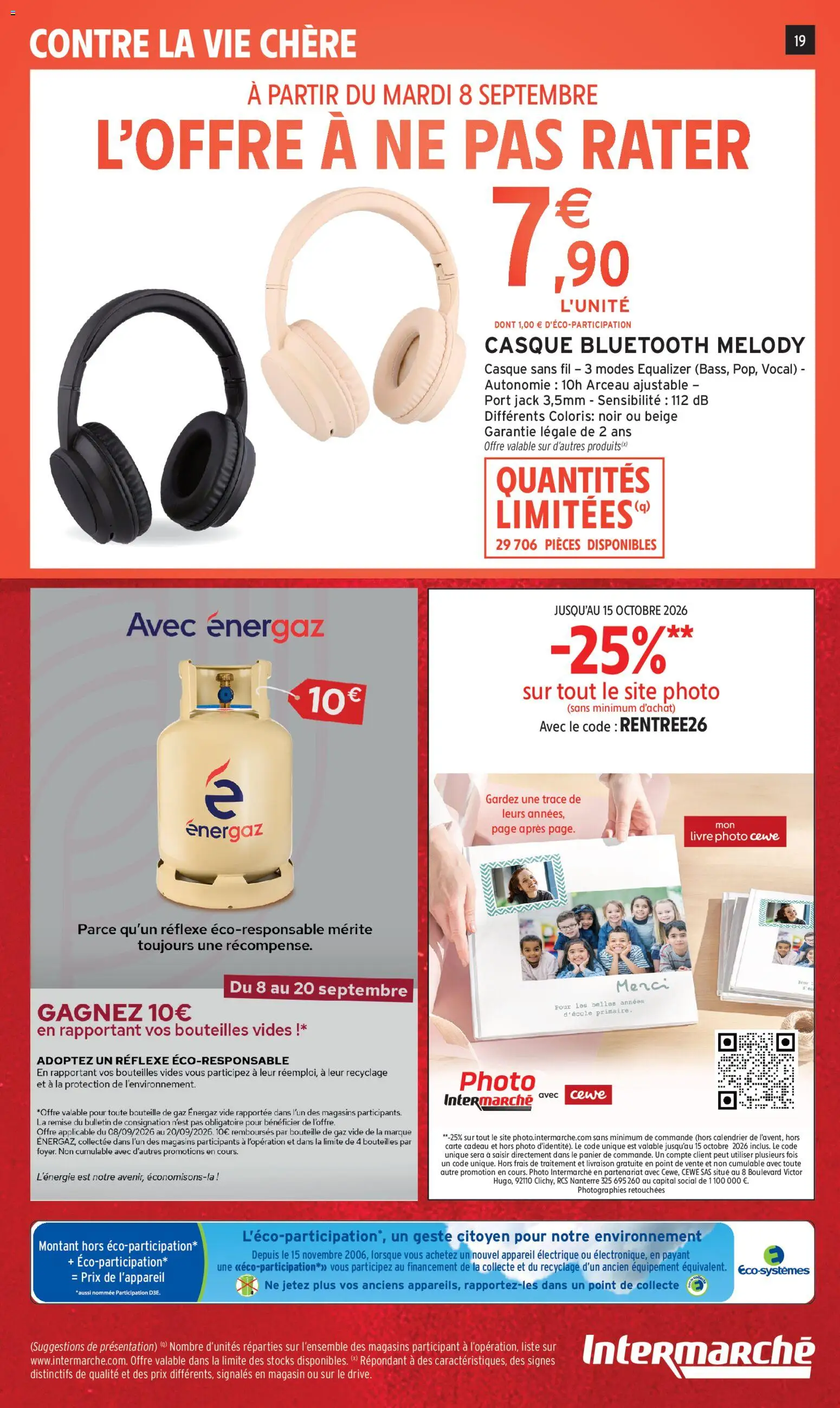 Prévisualisation de Intermarché - C'est notre anniversaire du magasin Intermarché formulaire valide 08/09/2026 - Calendrier, Livre, Casque Bluetooth, Casque, Panier, Casque sans fil, Bouteille